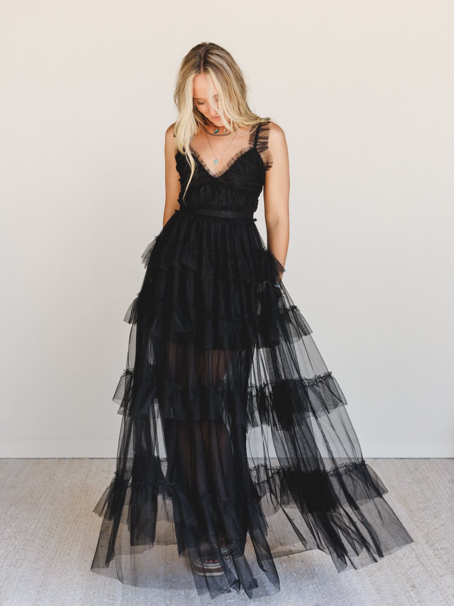 Isley Lace Tiered Maxi Dress - Women's Size M, Black - Three Bird Nest Isley Lace Tiered Maxi Dress - Women's Size M, Black - Three Bird Nest