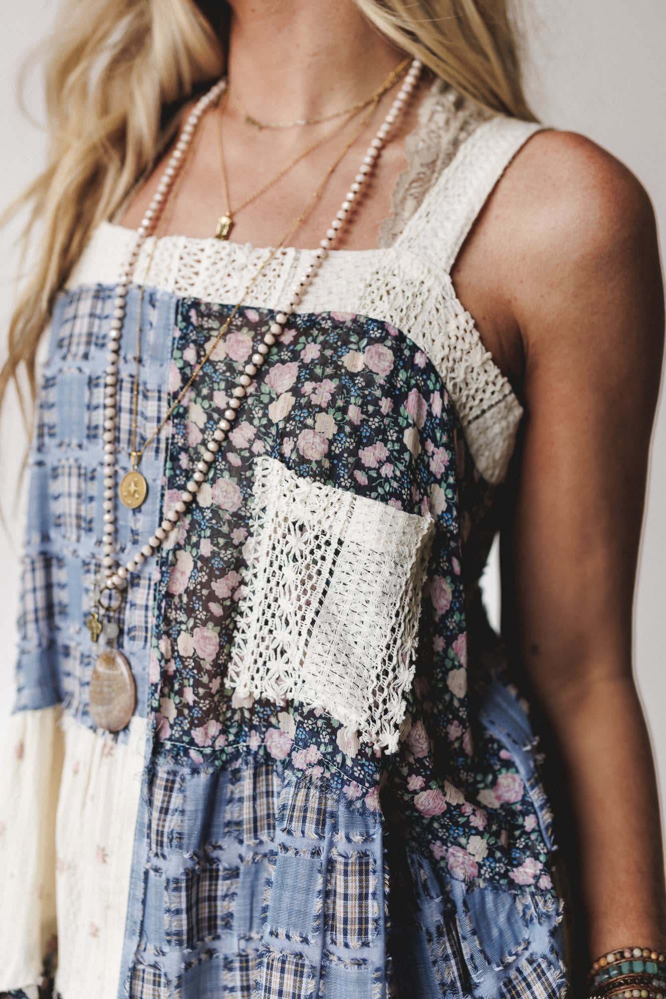 Golden Fields Patchwork Dress - Blue POL Clothing Golden Fields Patchwork Dress - Blue POL Clothing