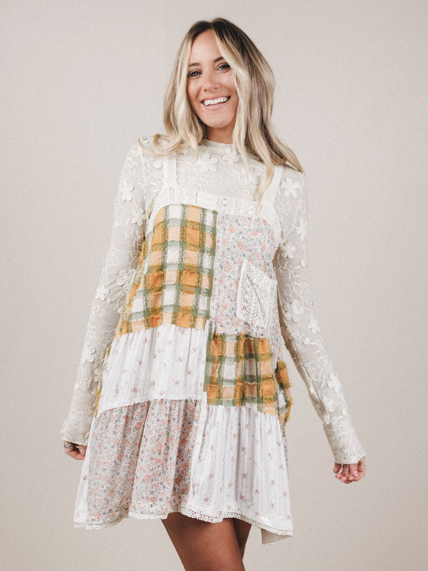 patchwork dress women Solier Print Mini Blueberry Sundae / M orders are not subject to cancelations or price adjustments within 60 days of order date PMAX - SU26 Dresses |