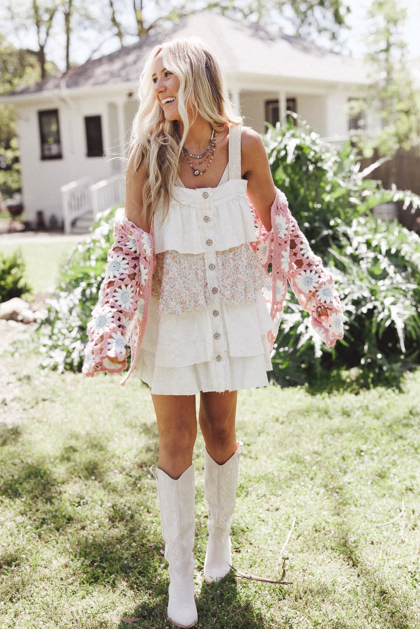 Rosette Layered Denim Dress - Women's Size L, Rose - Three Bird Nest Rosette Layered Denim Dress - Women's Size L, Rose - Three Bird Nest