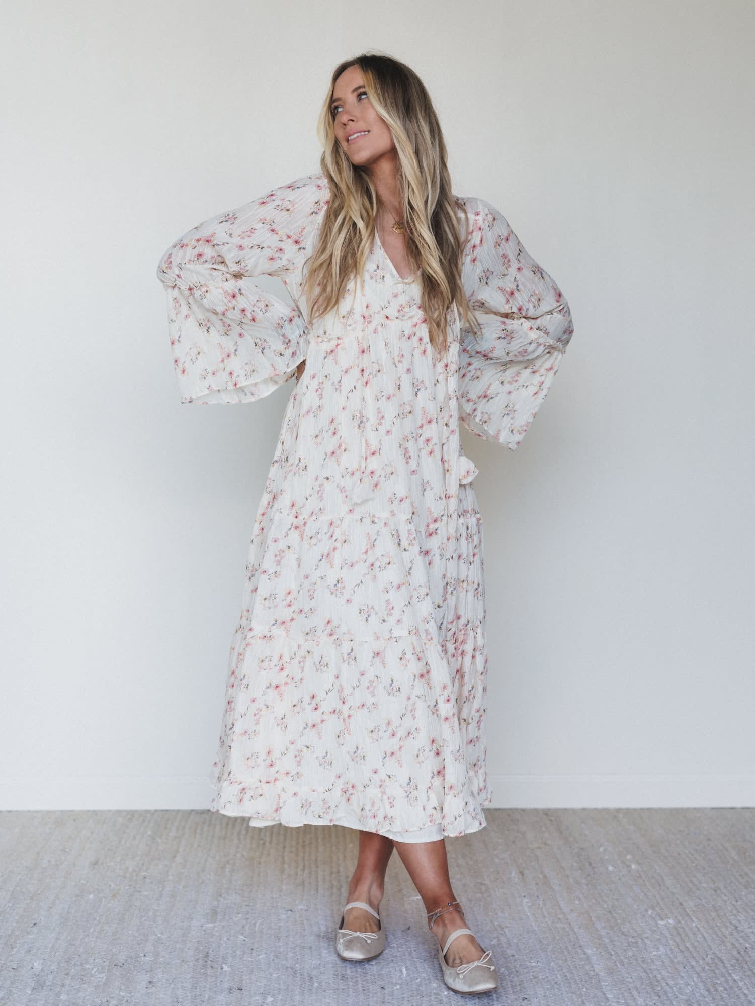 Vintage Petals Tiered Flare Maxi Dress - Women's Size S, Cream - Three Bird Nest Vintage Petals Tiered Flare Maxi Dress - Women's Size S, Cream - Three Bird Nest