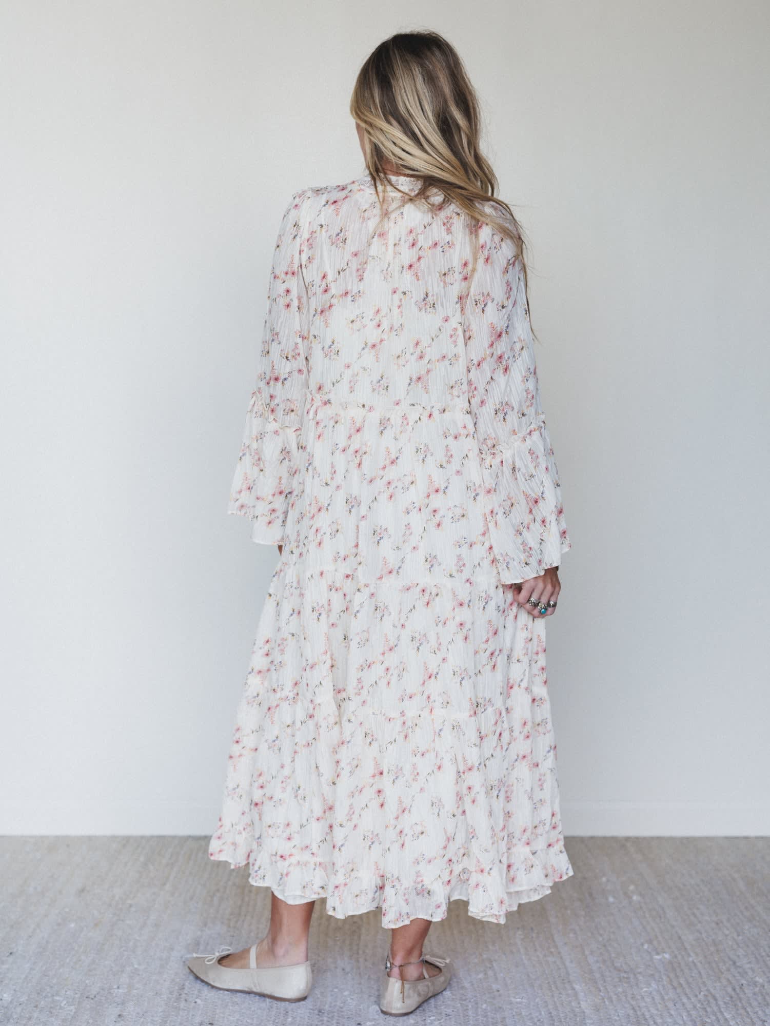 Vintage Petals Tiered Flare Maxi Dress - Women's Size L, Cream - Three Bird Nest Vintage Petals Tiered Flare Maxi Dress - Women's Size L, Cream - Three Bird Nest
