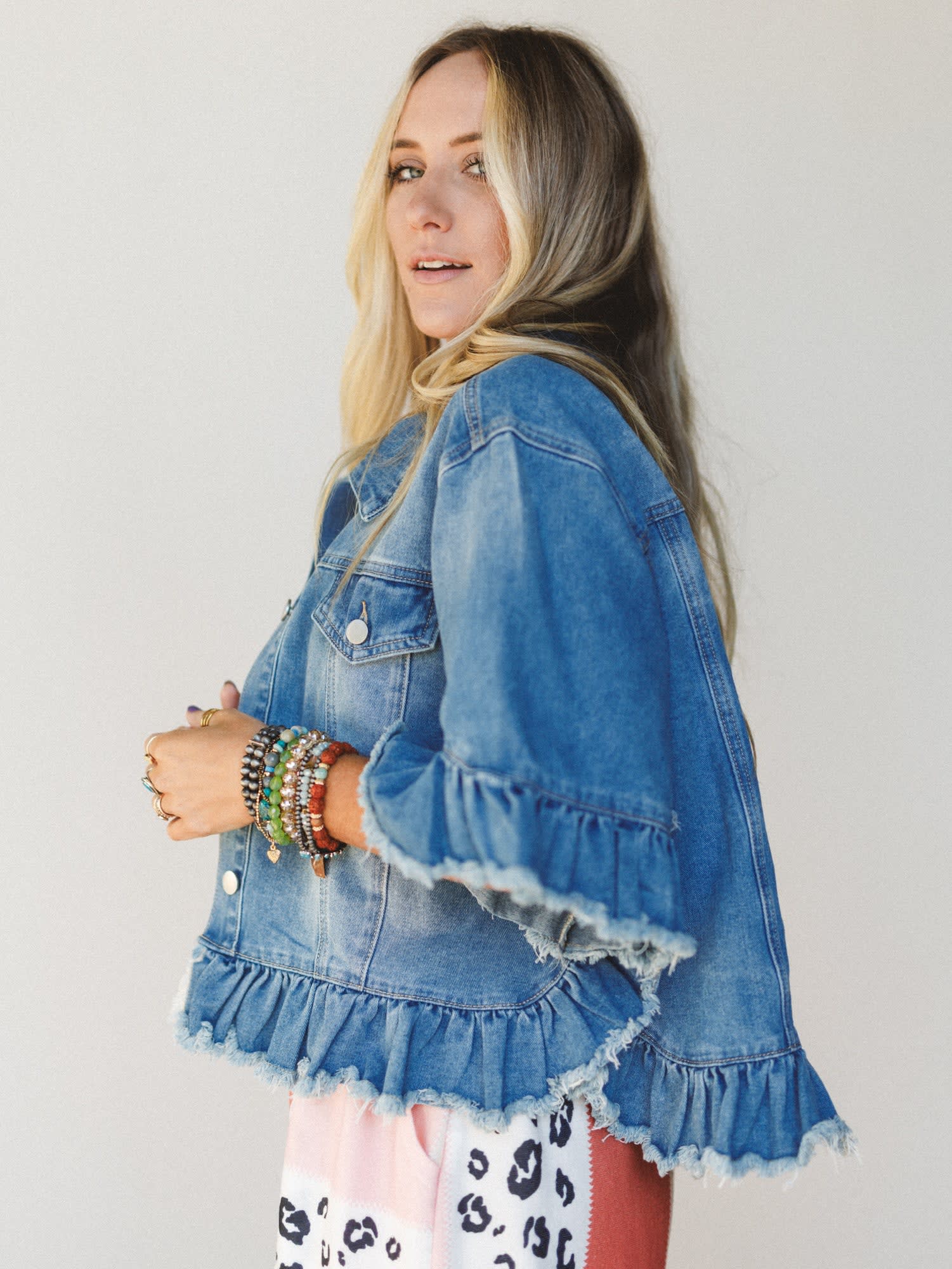 Scottie Ruffle Denim Jacket — Three Bird Nest