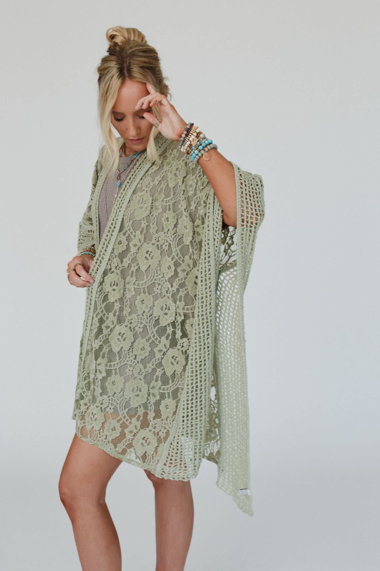 Breezy Floral Lace Kimono - Women's, Sage - Three Bird Nest Breezy Floral Lace Kimono - Women's, Sage - Three Bird Nest
