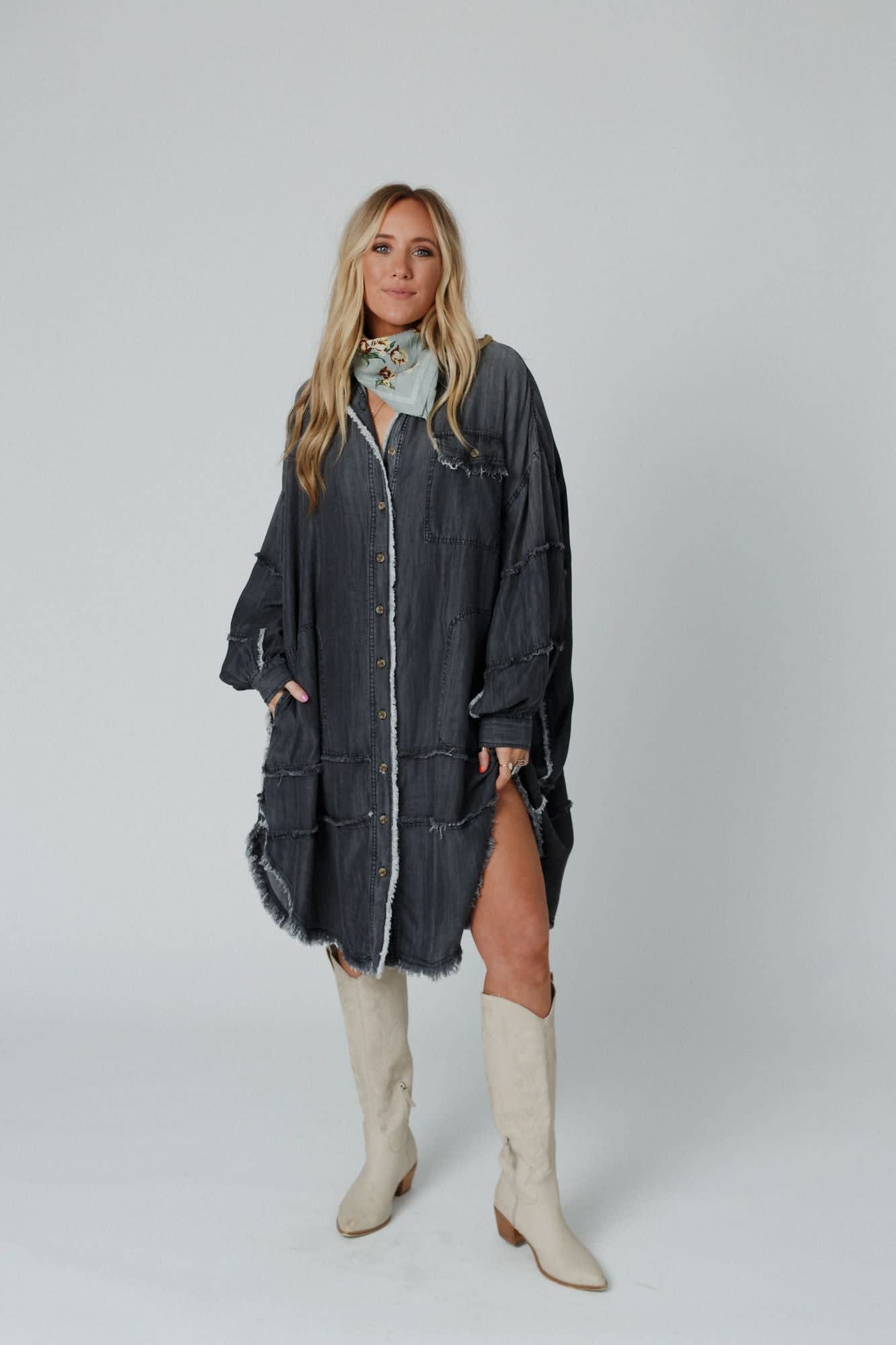 oversized denim dress outfit Oversized Denim Jeans Shirt Dress Outfit Styling This Oversized Denim Shirtdress From @sezane For Its Voluminous