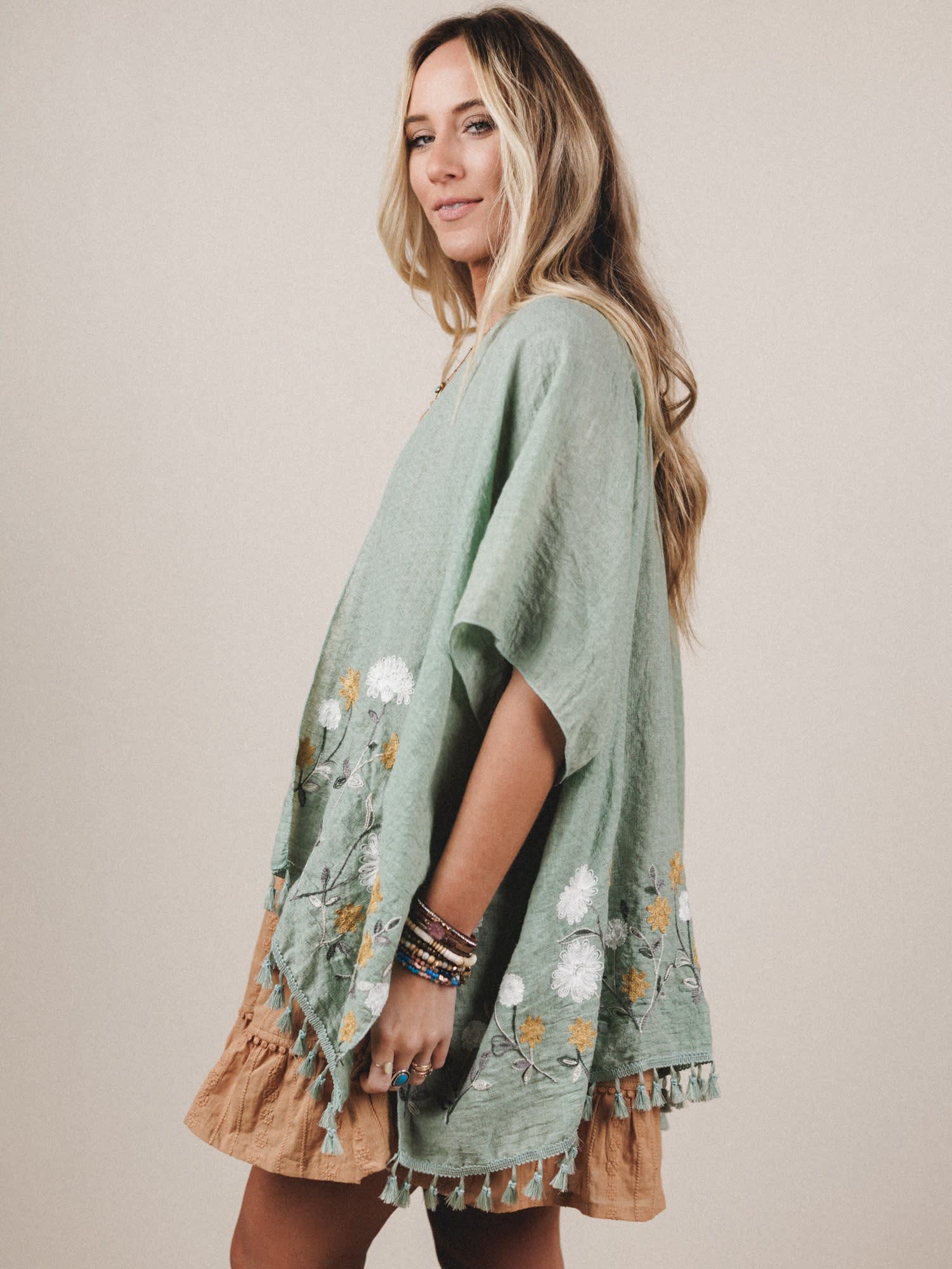 Secret Meadow Embroidered Kimono - Sage Leto Accessories Secret Meadow Embroidered Kimono - Sage Leto Accessories