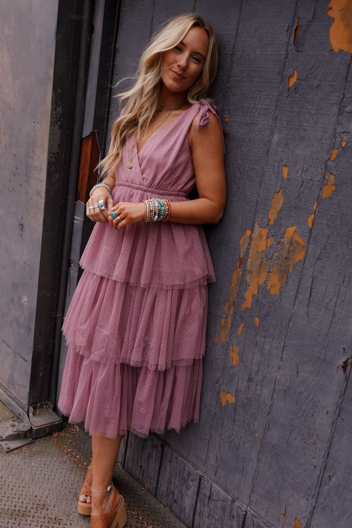 mauve bohemian dress Joyfolie Women's Zayla Maxi Dress in Pink | Boho Maxi