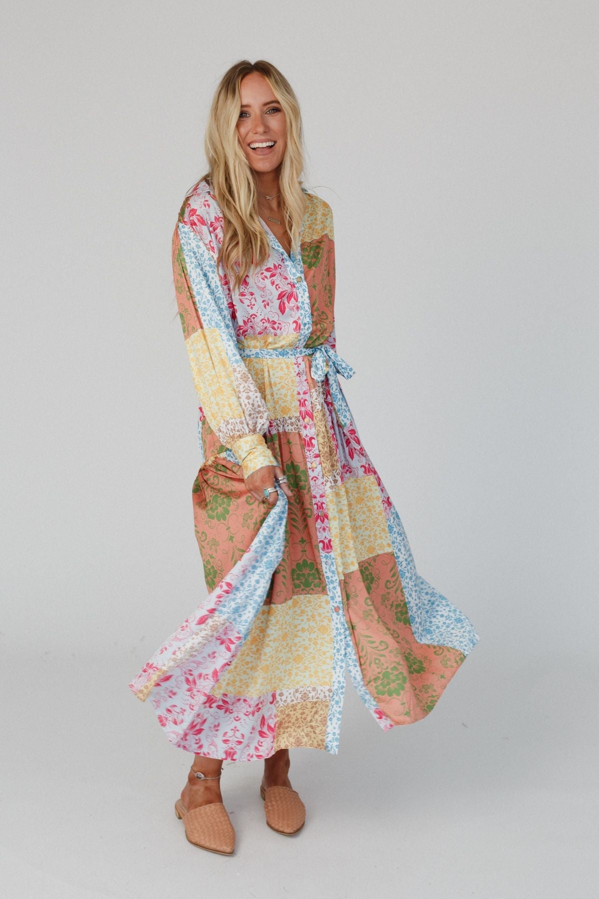 bliss dresses Pink Lily Season Of Pink Smocked Bust Maxi Dress while the soft transparency adds a dreamy State Of Bliss Button Up