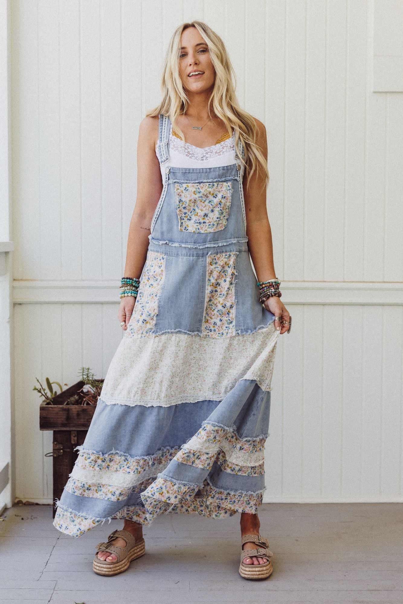 Sweetheart Charm Overalls Maxi Dress - Denim POL Clothing Sweetheart Charm Overalls Maxi Dress - Denim POL Clothing