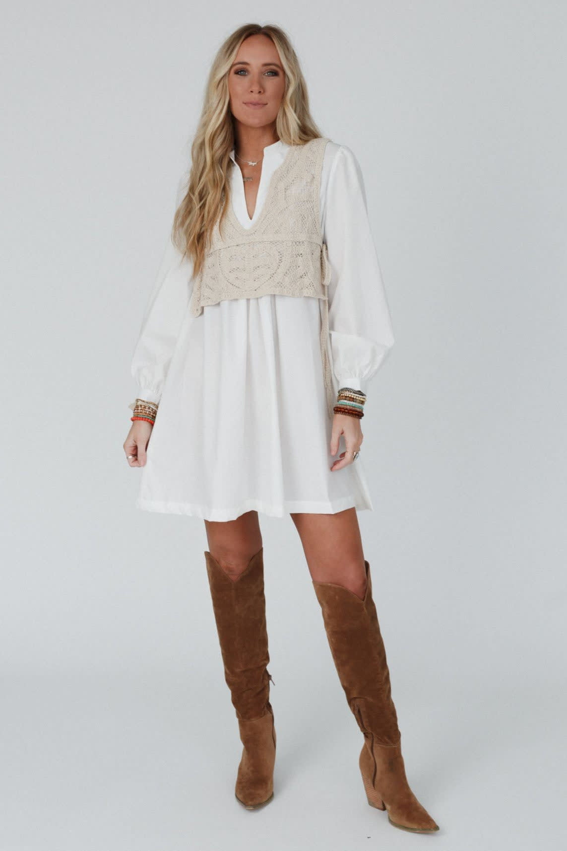 Sweet Edge Crochet Vest Tunic Dress - Women's Size L, White - Three Bird Nest Sweet Edge Crochet Vest Tunic Dress - Women's Size L, White - Three Bird Nest
