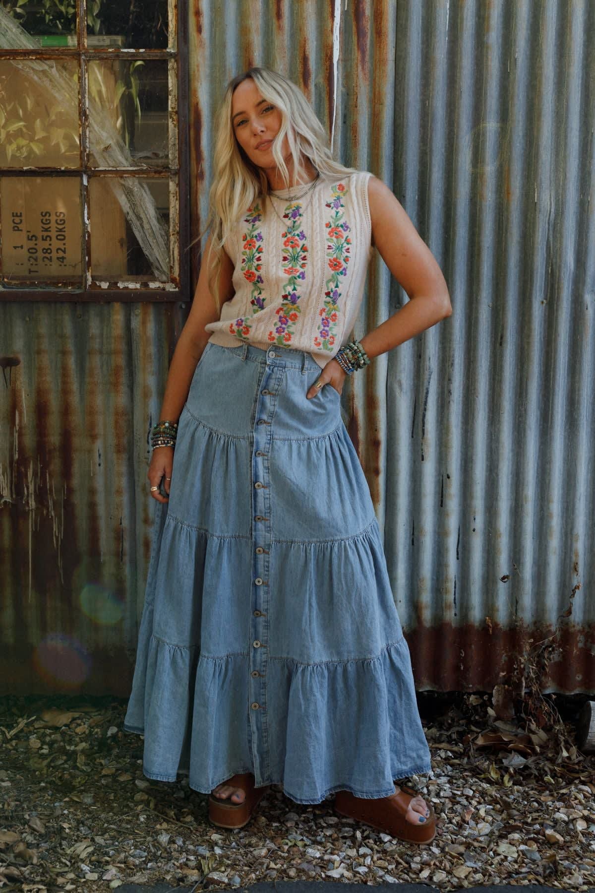 Bohemian Peasant Style Maxi Skirt Boho Prairie Skirt Definition