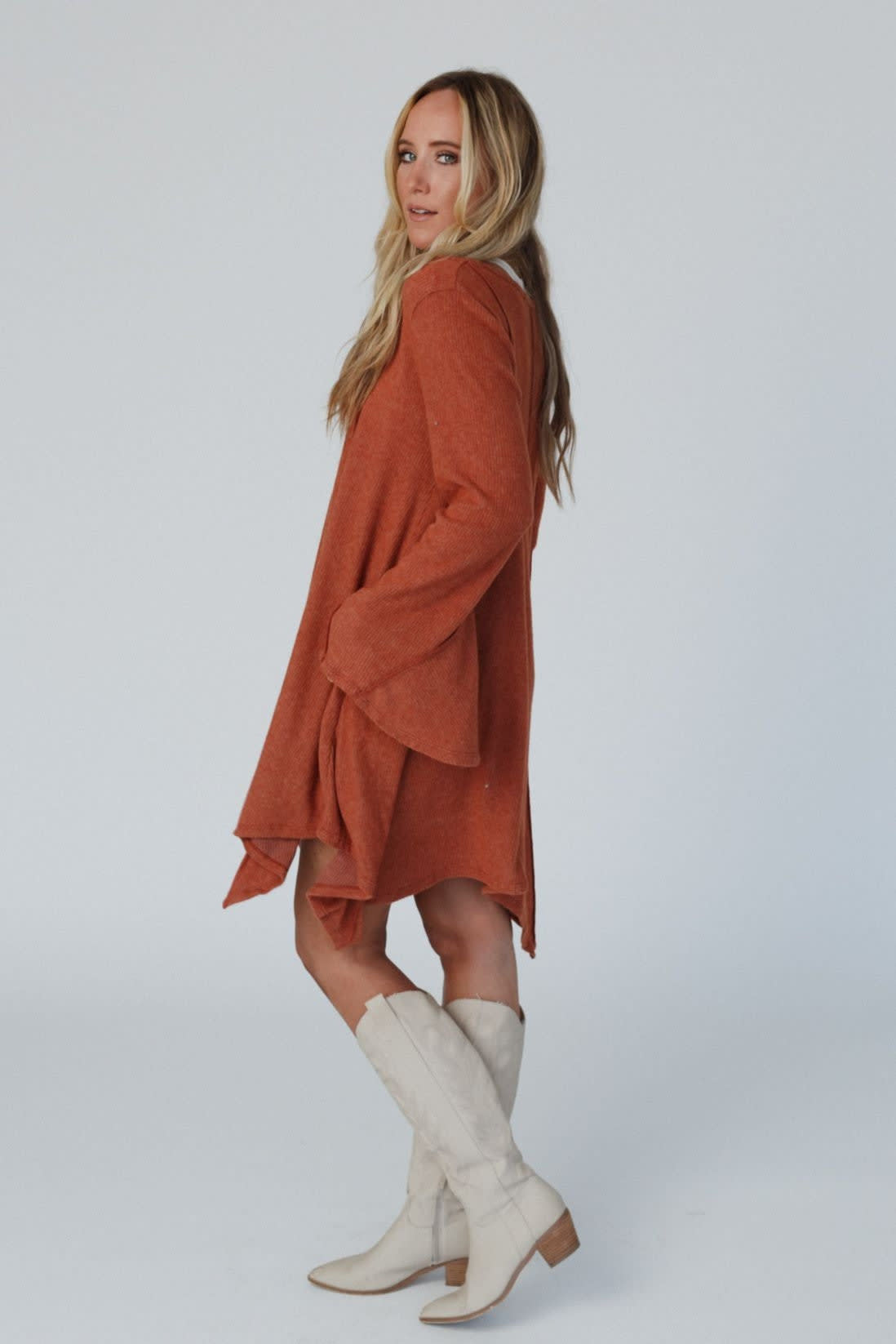 The Nest Golden Hour Long Bell Sleeve Tunic Dress - Women's Size S, Rust - Three Bird Nest The Nest Golden Hour Long Bell Sleeve Tunic Dress - Women's Size S, Rust - Three Bird Nest