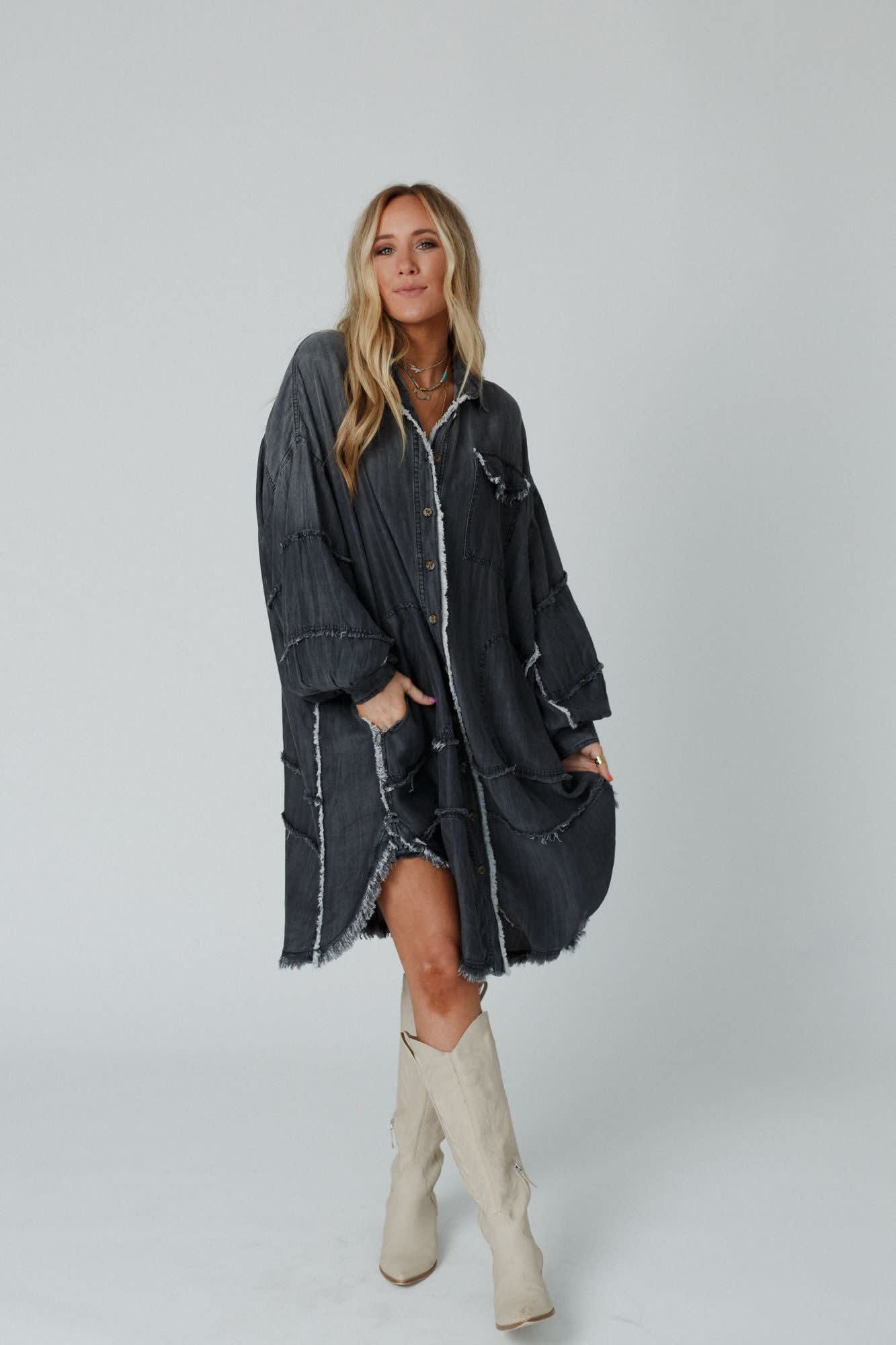 oversized black denim shirt dress Alembika Panama Oversized Shirt Dress, Black Denim Black / 6 (US 16-18)