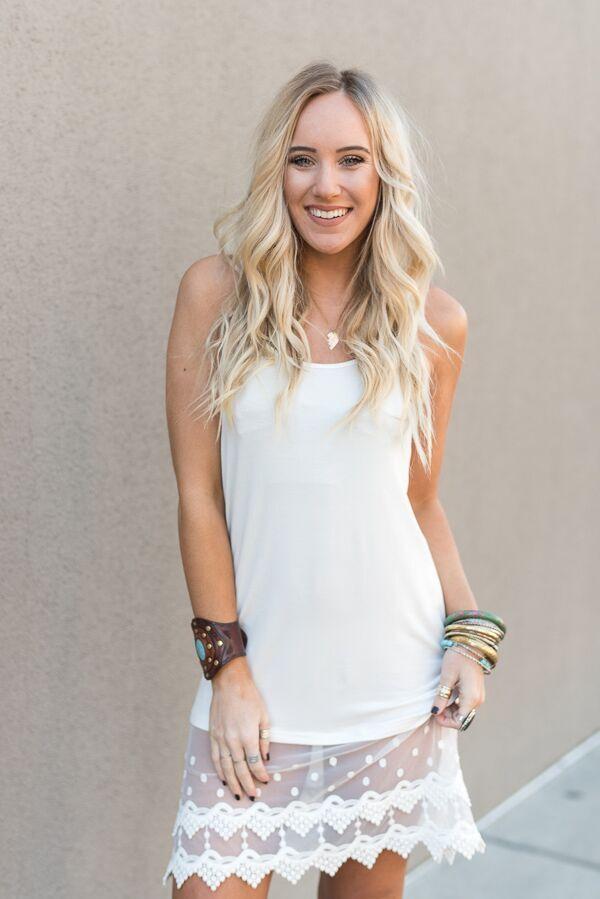 layering slip dress Molly Bracken - Under illusion lace that starts at the thigh to end above the knee Knit Slip Dress - White