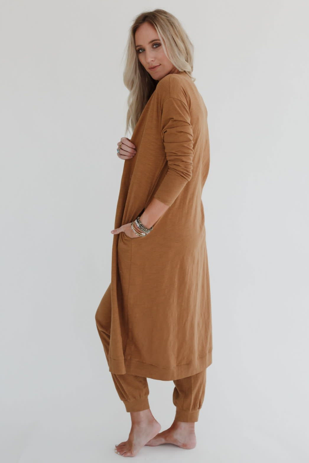 Set to Go Textured Jumpsuit And Cardigan Set - Women's Size M, Camel - Three Bird Nest Set to Go Textured Jumpsuit And Cardigan Set - Women's Size M, Camel - Three Bird Nest