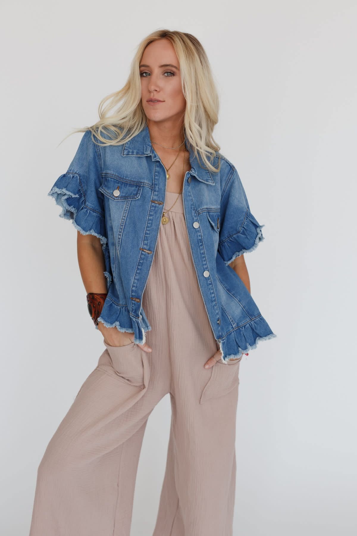 Scottie Ruffle Denim Jacket — Three Bird Nest