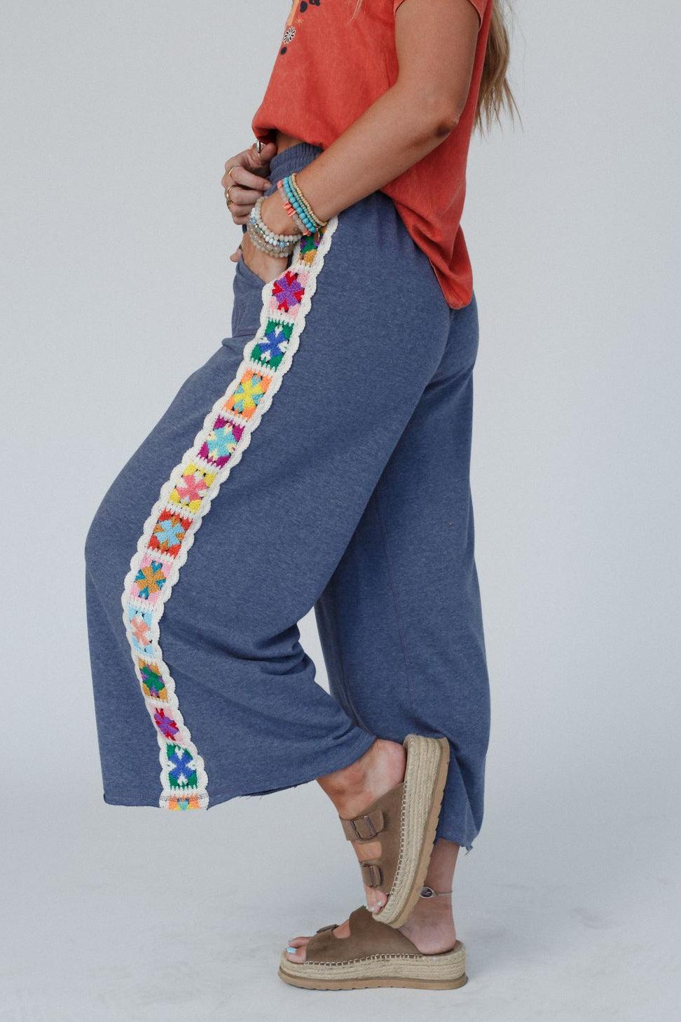 The Nest Love Seeker Crochet Panel Pants - Heather Navy – CY Fashion
