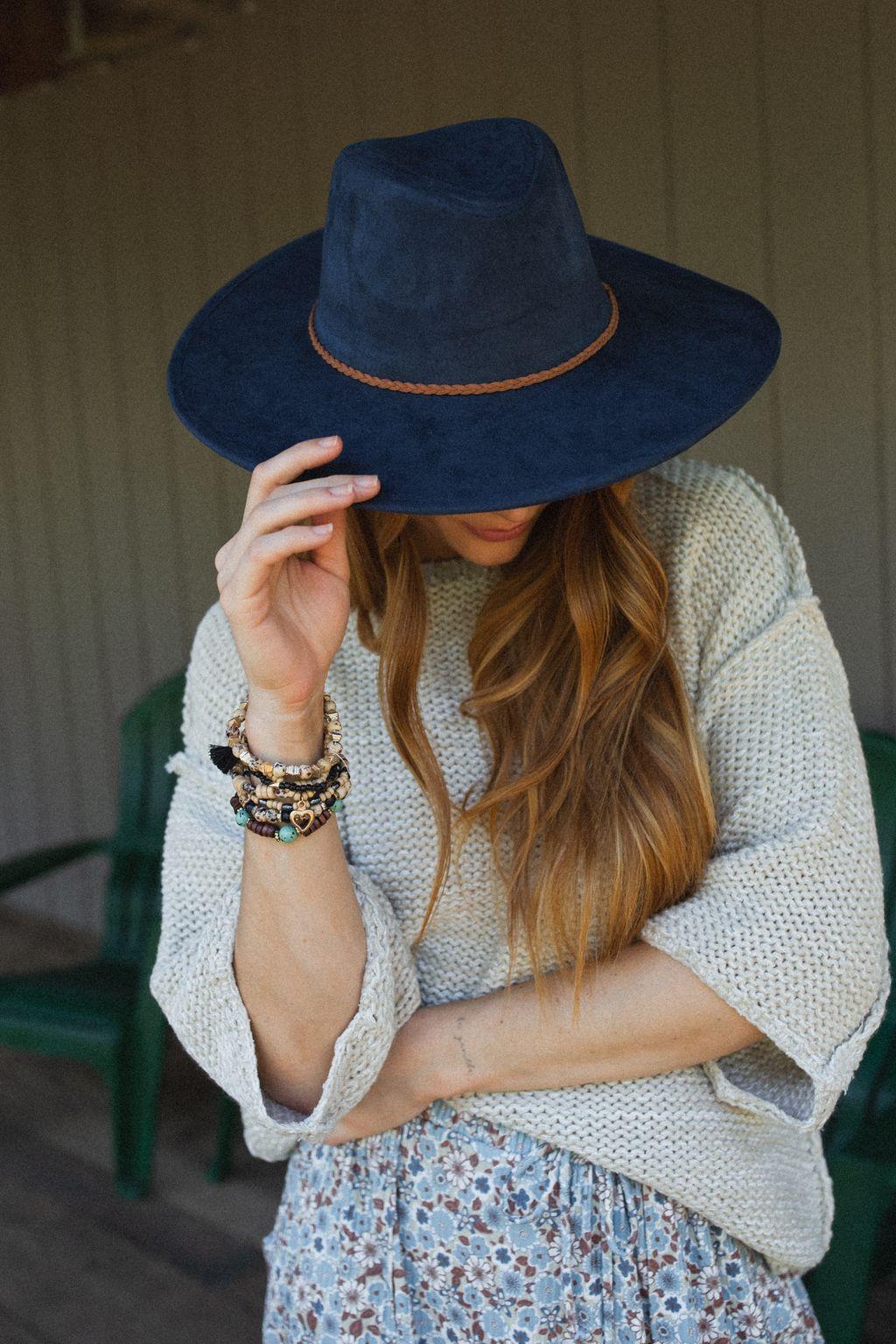 Arizona Braided Wide Brim Hat - Navy – Leto Accessories display picture 2