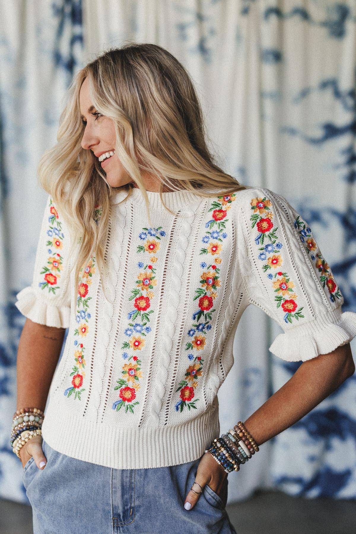 Sugar And Spice Embroidered Top in Cream