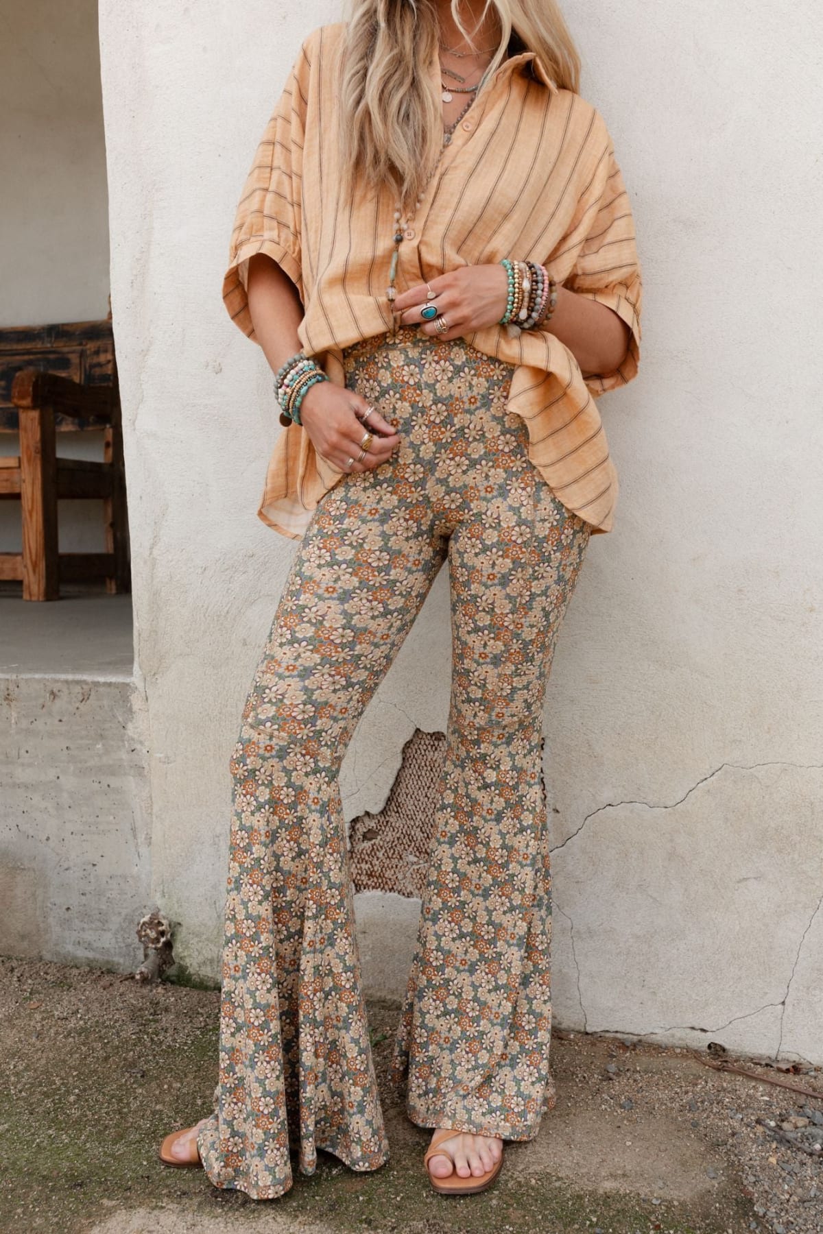 The Nest Dream in Flowers Flare Pants - Denim Khaki – CY Fashion