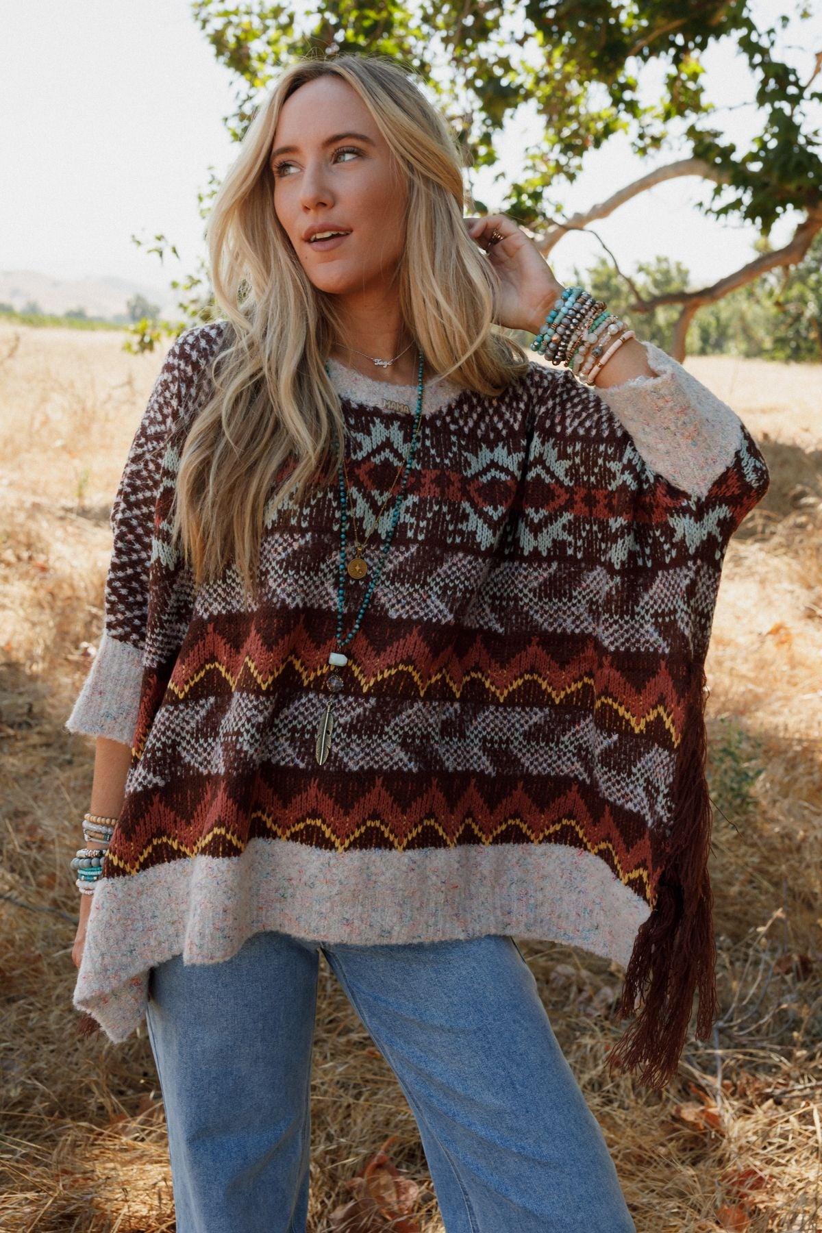 Zahra Aztec Fringe Poncho – Three Bird Nest