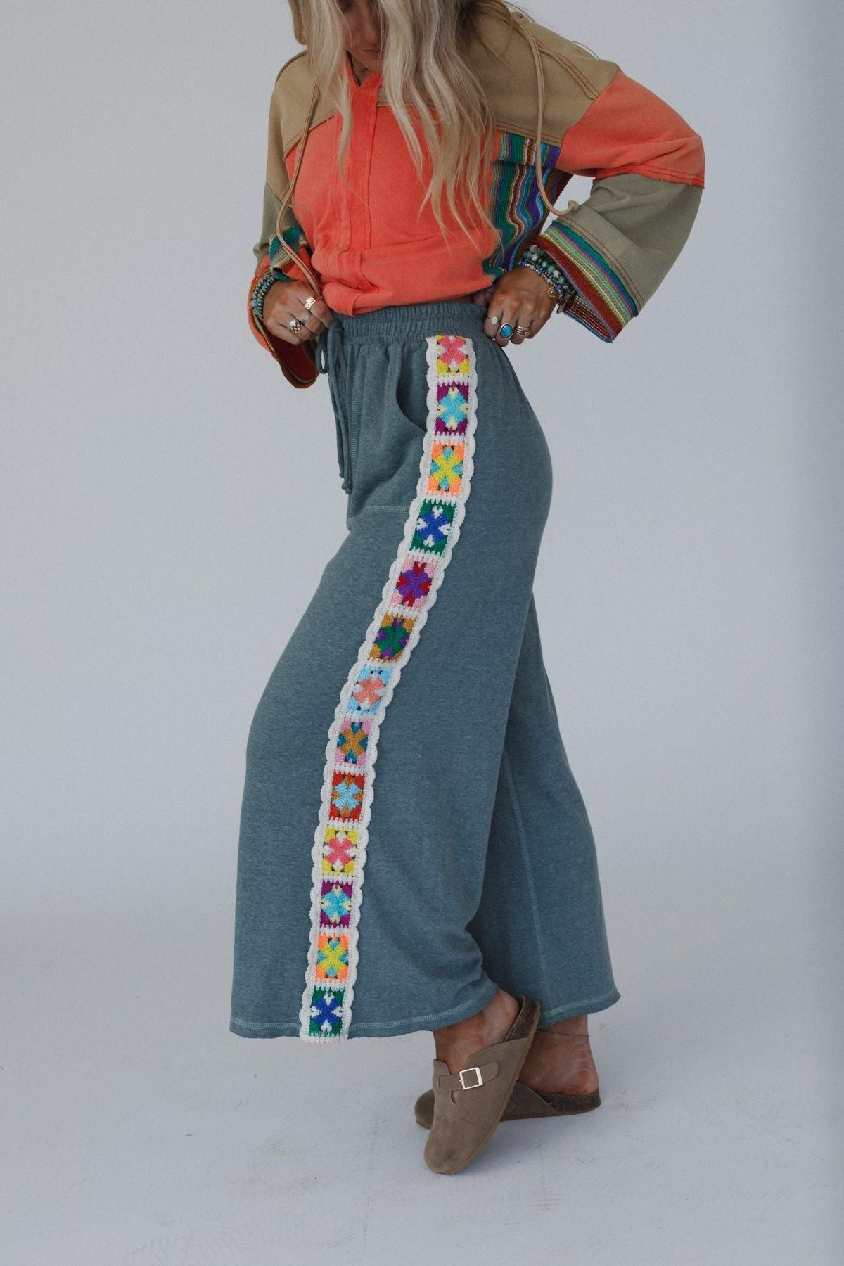 The Nest Love Seeker Crochet Panel Pants - Olive – CY Fashion