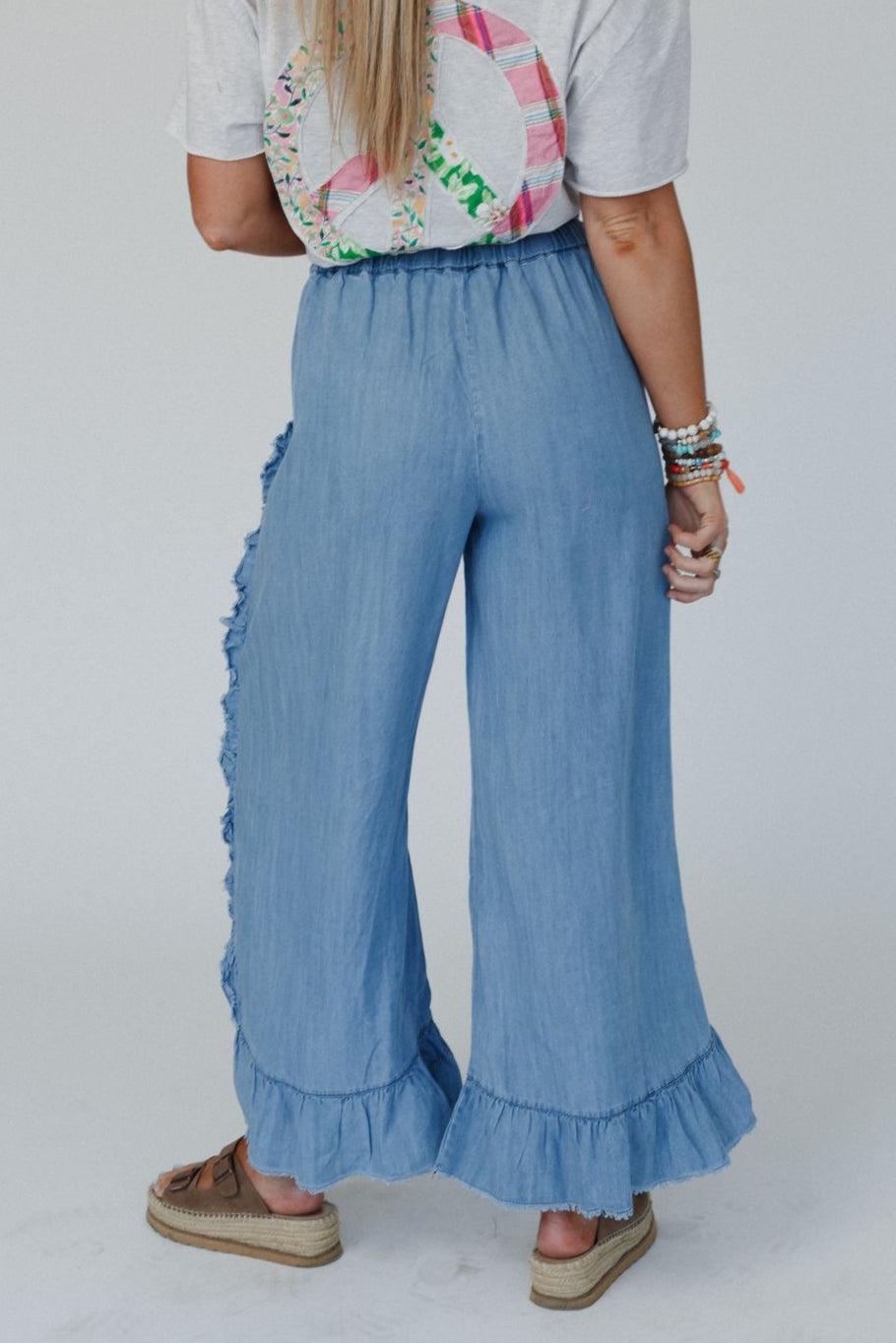 Drift Wave Ruffle Wide Leg Pants - Light Denim – Easel