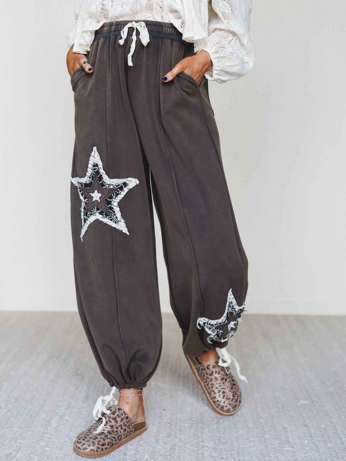 The Nest Bobbie Patchwork Convertible Wide Leg Pant - Charcoal
