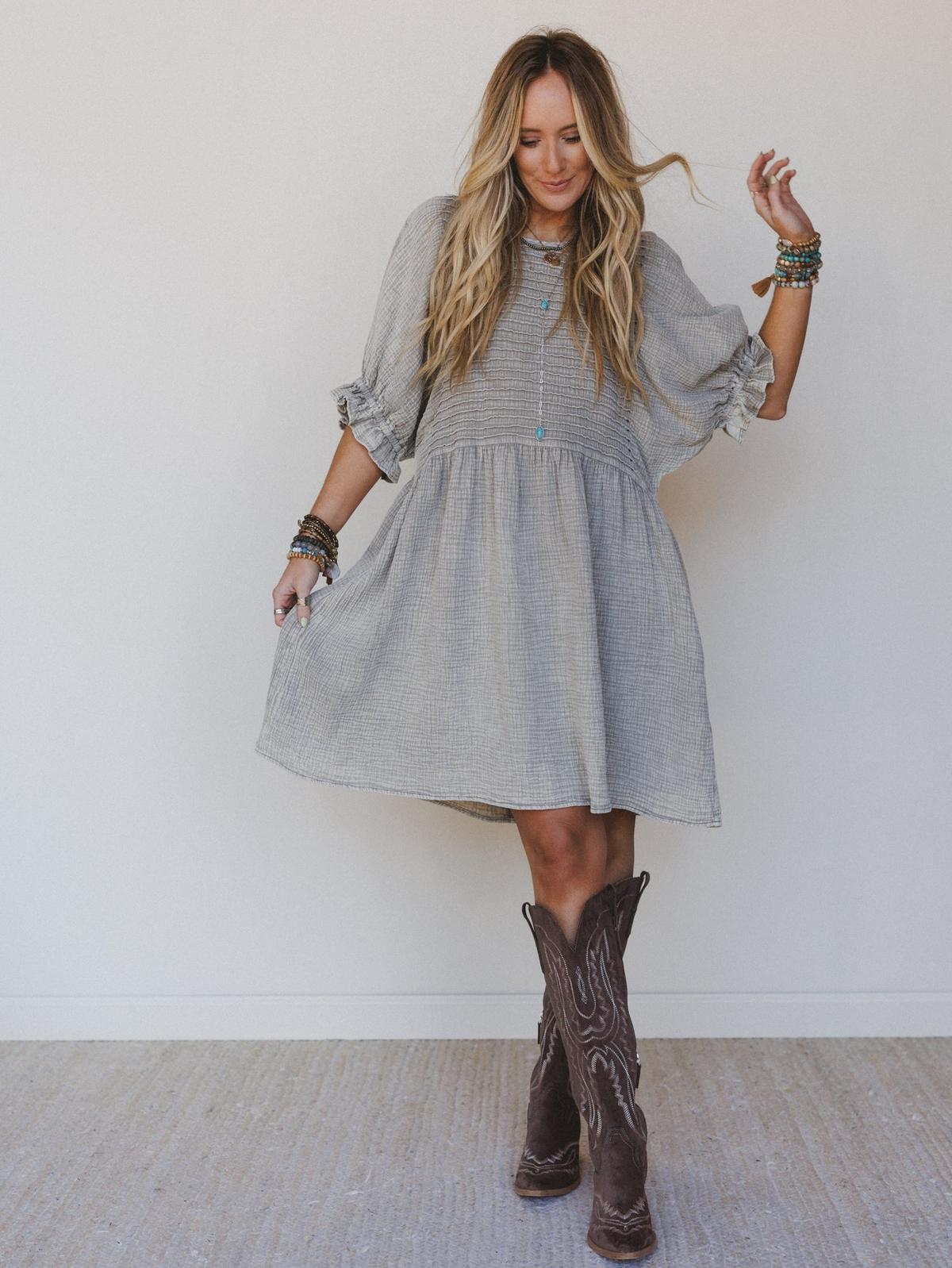 mini boho dresses White Dress Juniper Crafted from a soft cotton and synthetic fiber blend Quiet Adventure Boho Mini Dress