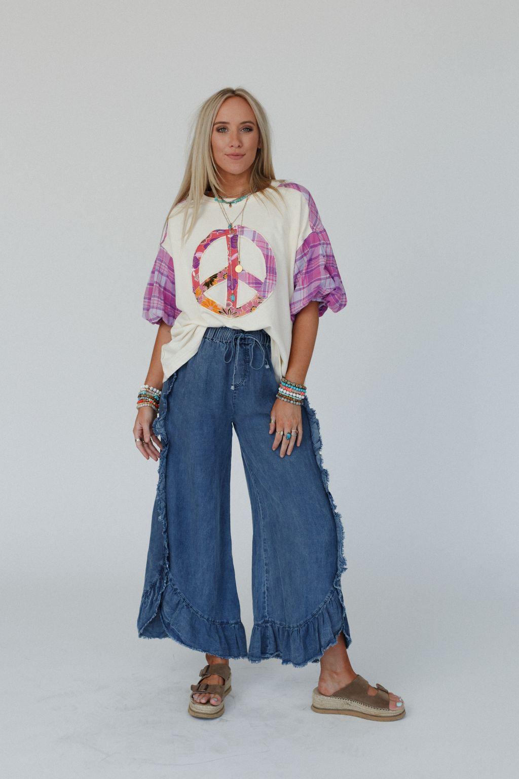 Drift Wave Ruffle Wide Leg Pants - Denim – Easel