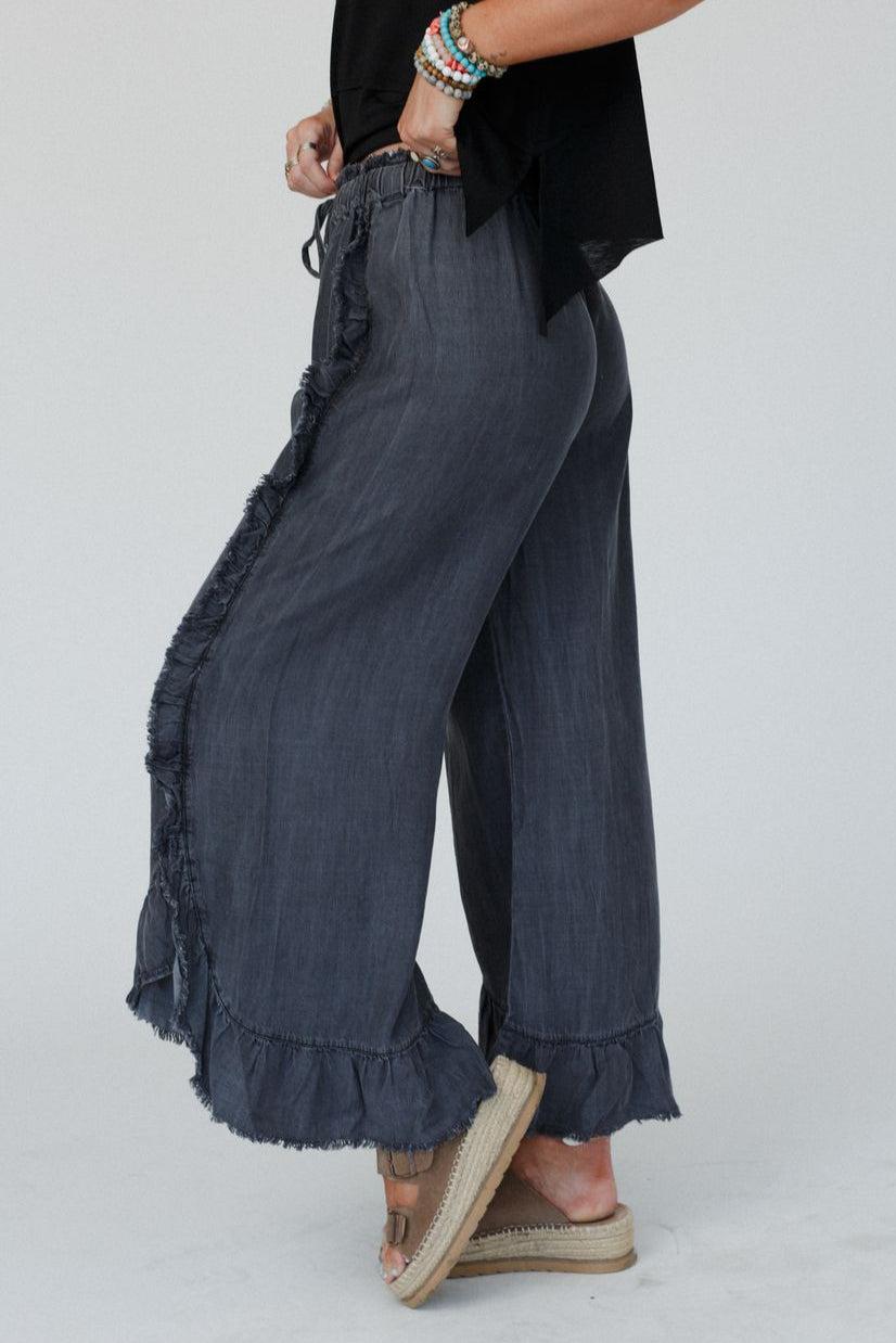 Drift Wave Ruffle Wide Leg Pants - Black – Easel