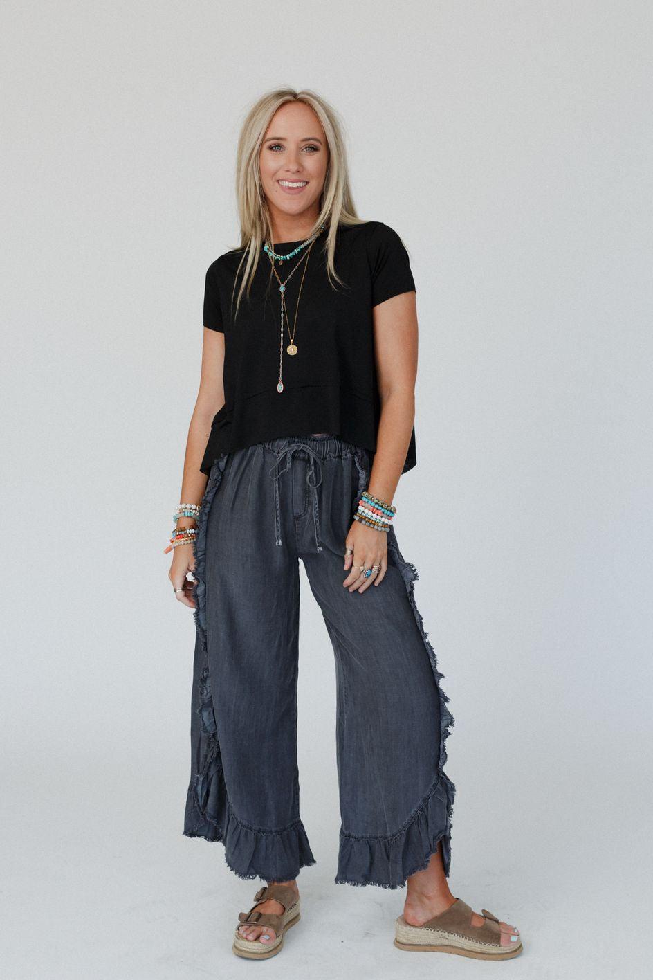 Drift Wave Ruffle Wide Leg Pants - Black – Easel