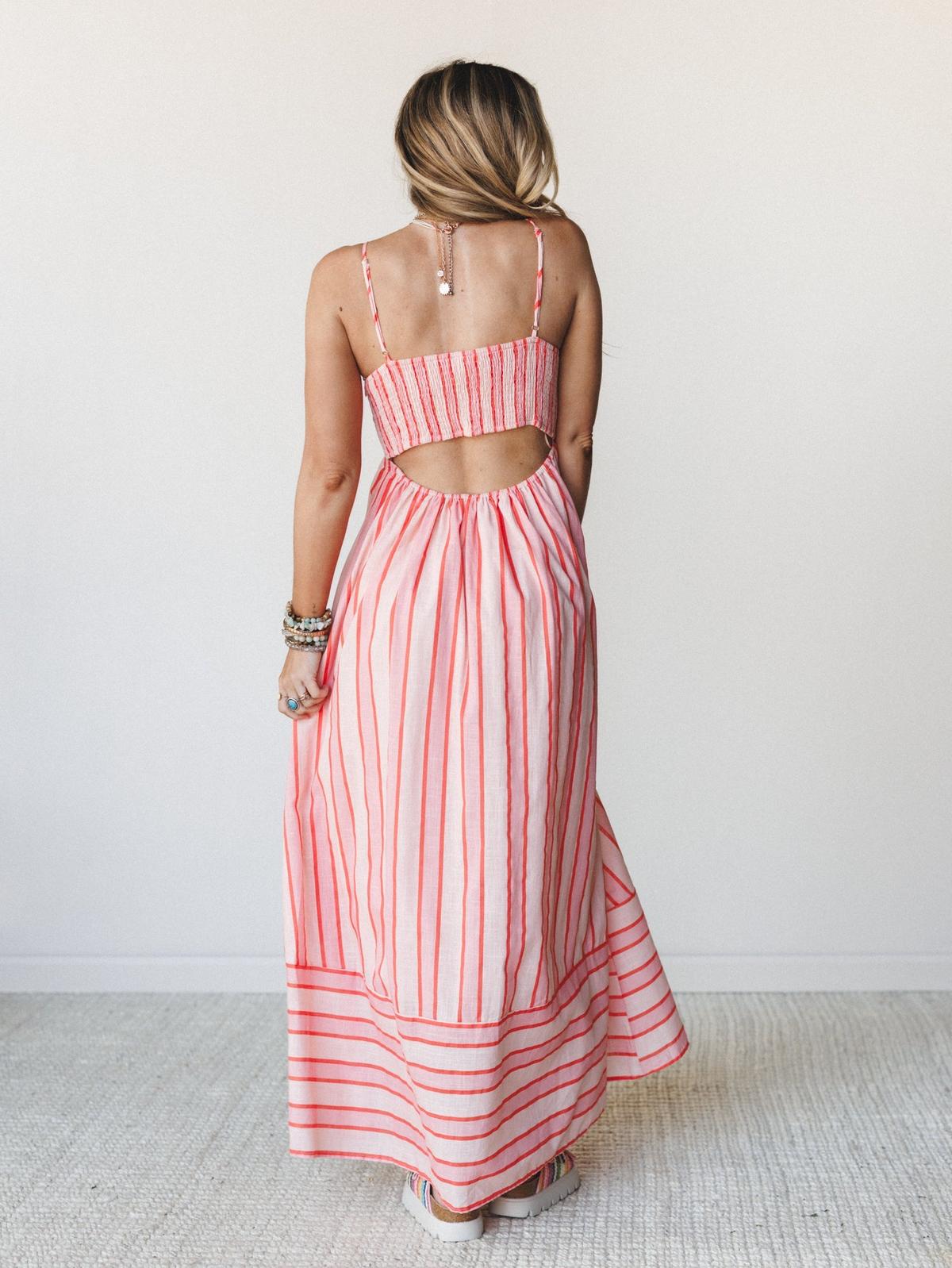 red and pink striped dress Midi by THML dress summer solution! Nina Striped Dress in Blush