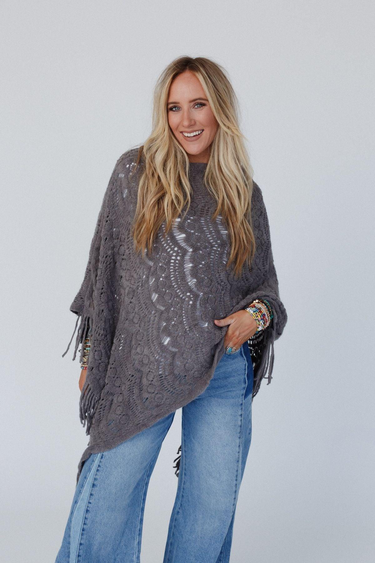Sea Beyond Lace Poncho - Gray – Leto Accessories