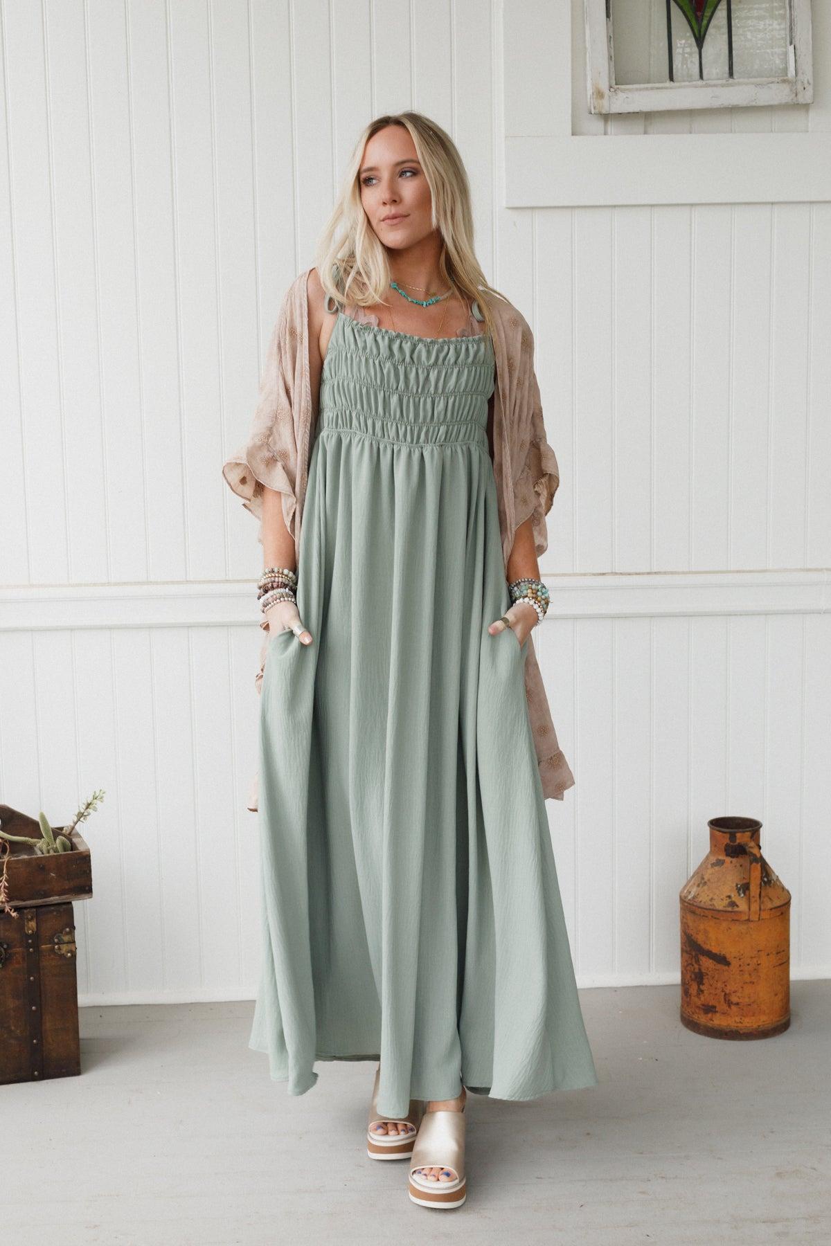 The Nest Bohemian Grace Maxi Dress - Green- Size S