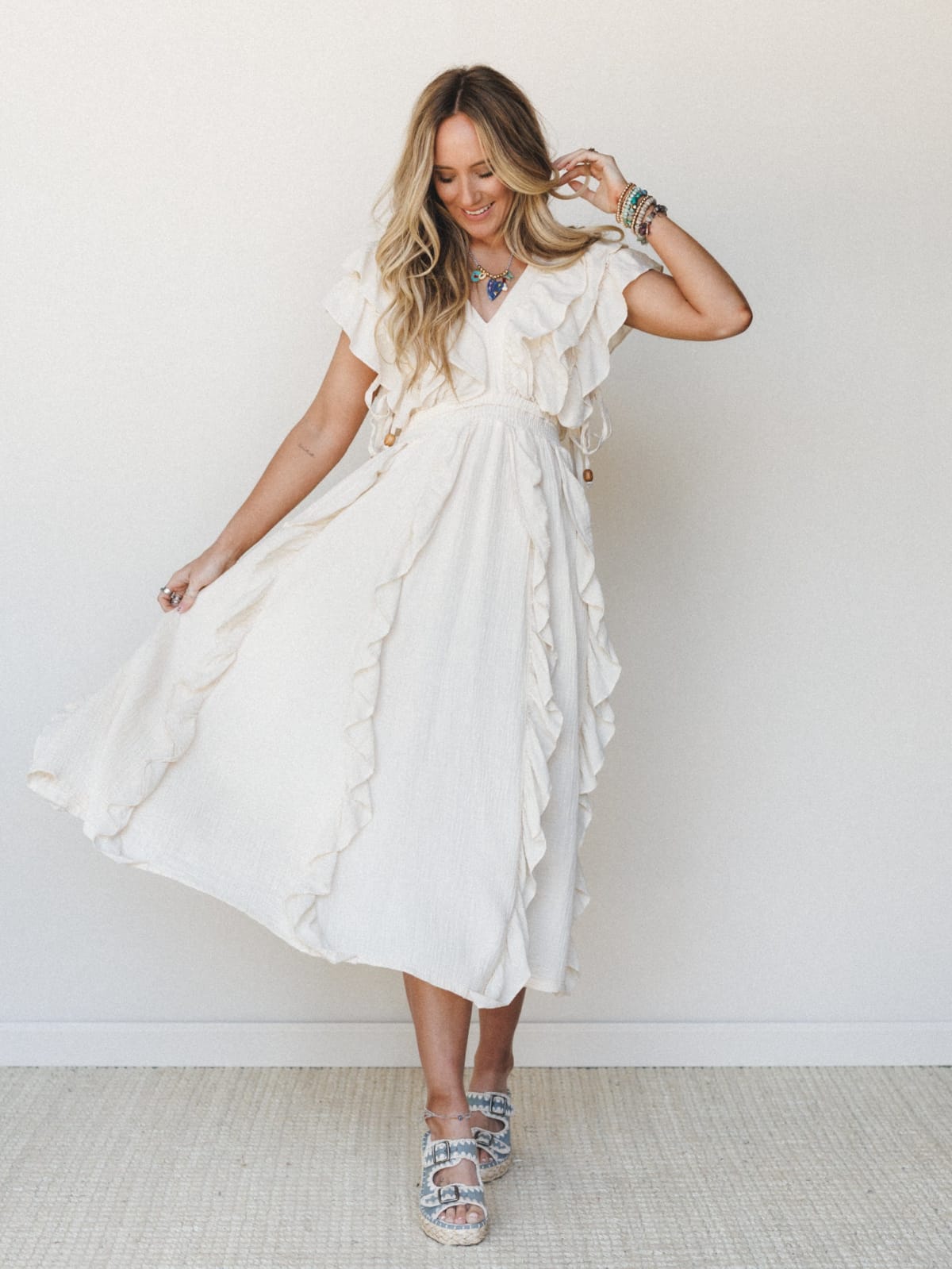 Thrills and Frills Ruffle Maxi Dress - Ivory  Mello