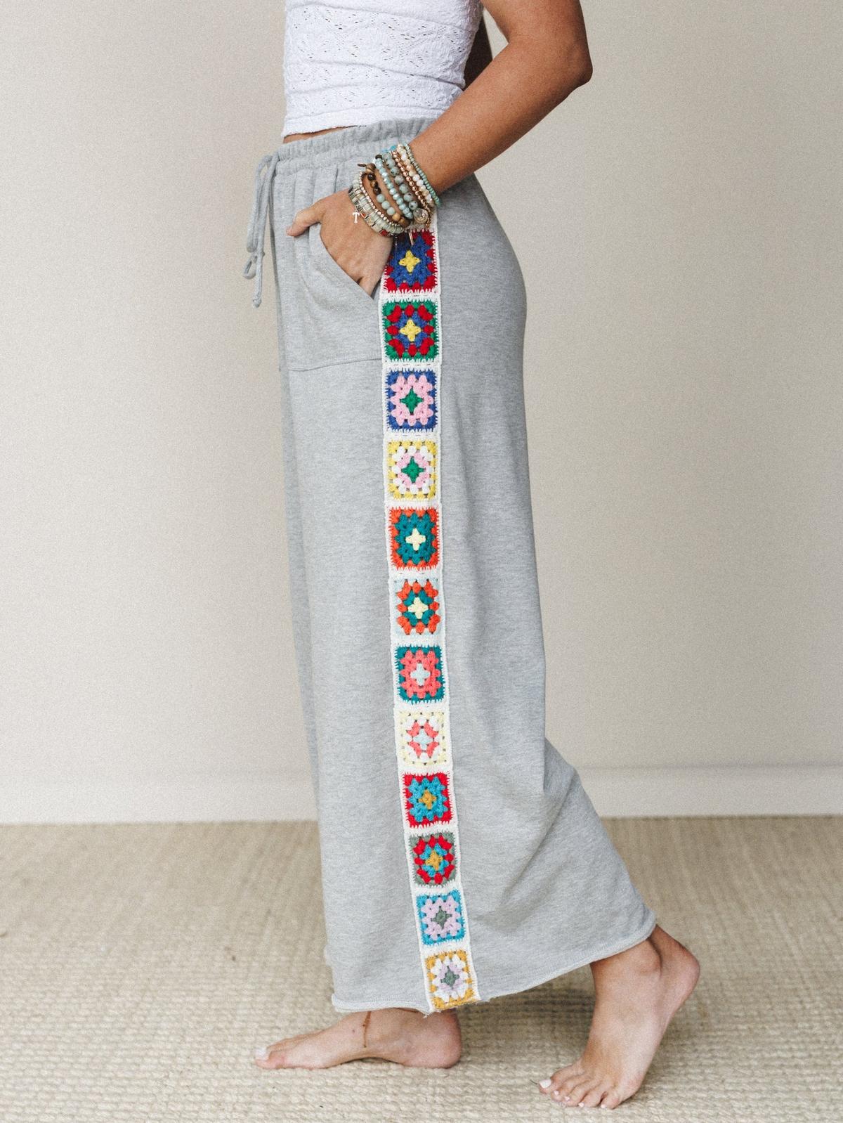 The Nest Love Seeker Crochet Panel Pants - Heather Gray – CY Fashion