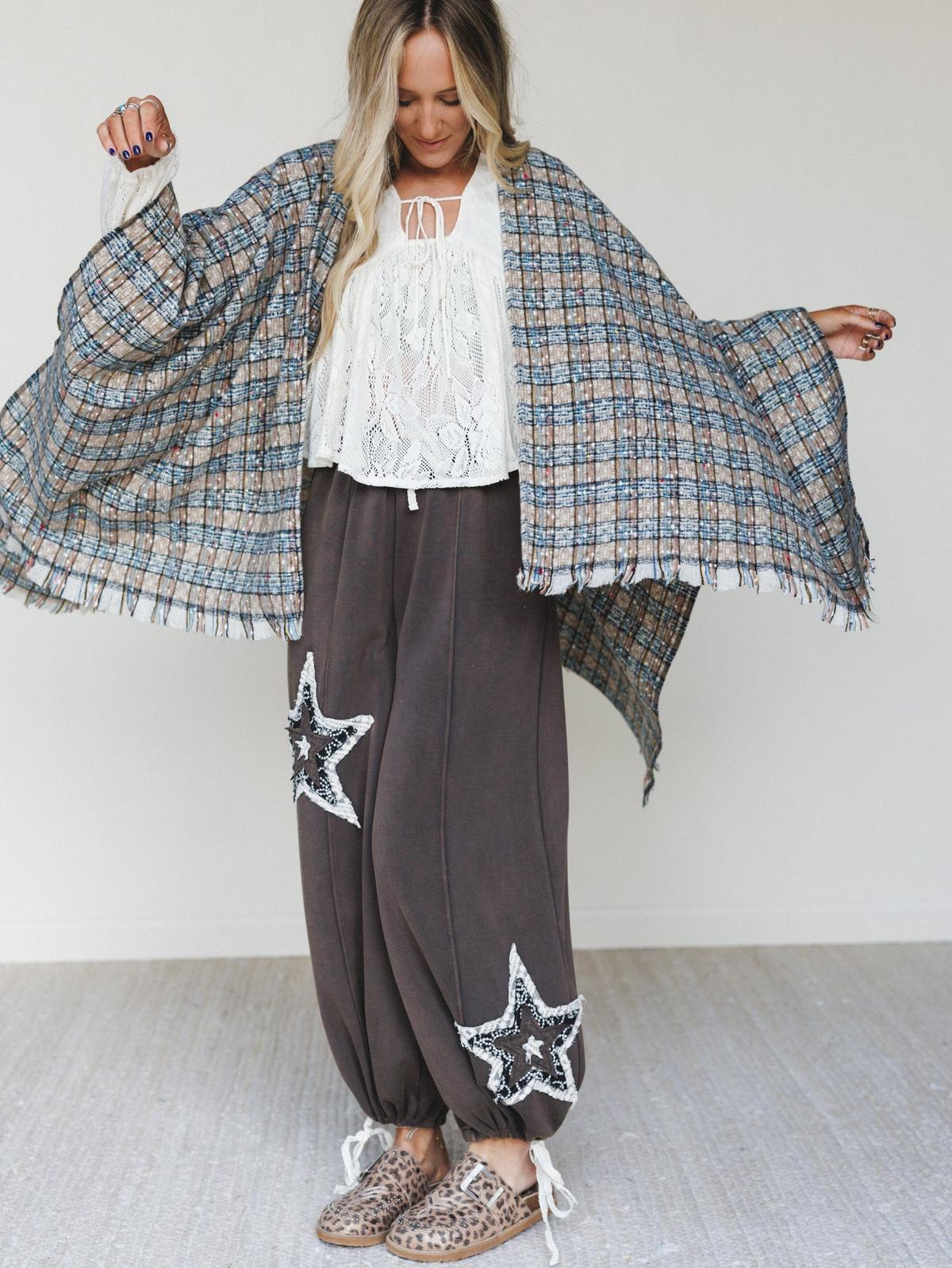 The Nest Bobbie Patchwork Convertible Wide Leg Pant - Charcoal