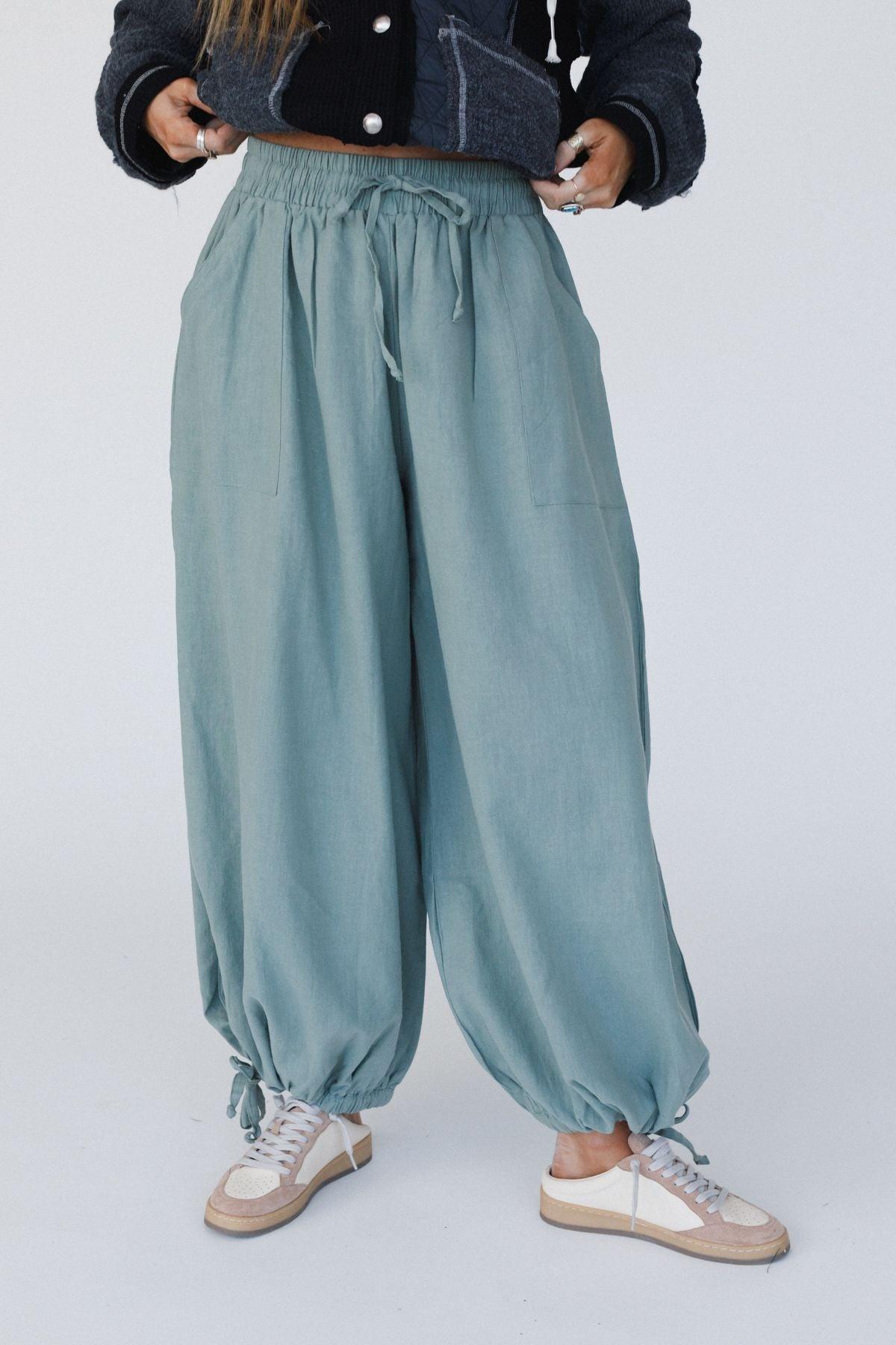 The Nest Theadora Wide Leg Cinched Pants - Light Olive – Leto