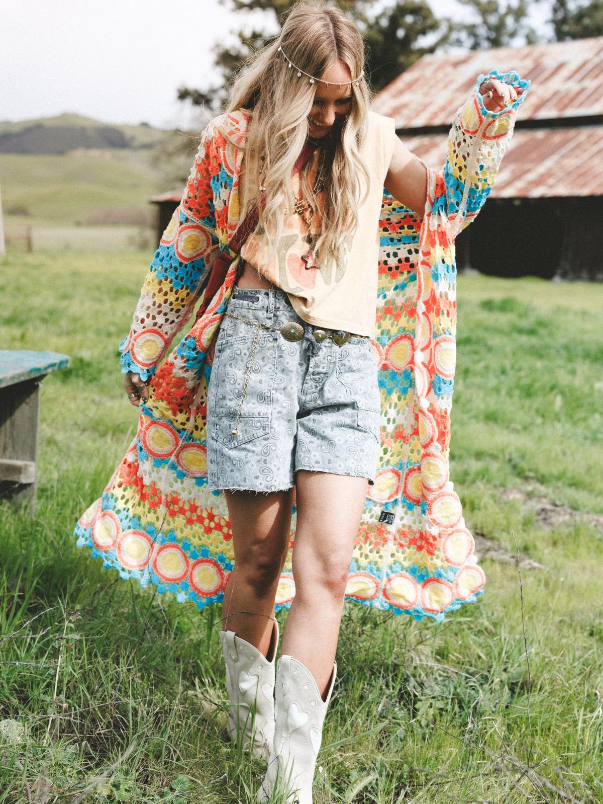 Chemisier Court Festival Boho Pull And Bear - Taille S - Floral Noir - Occasion Très Bon État