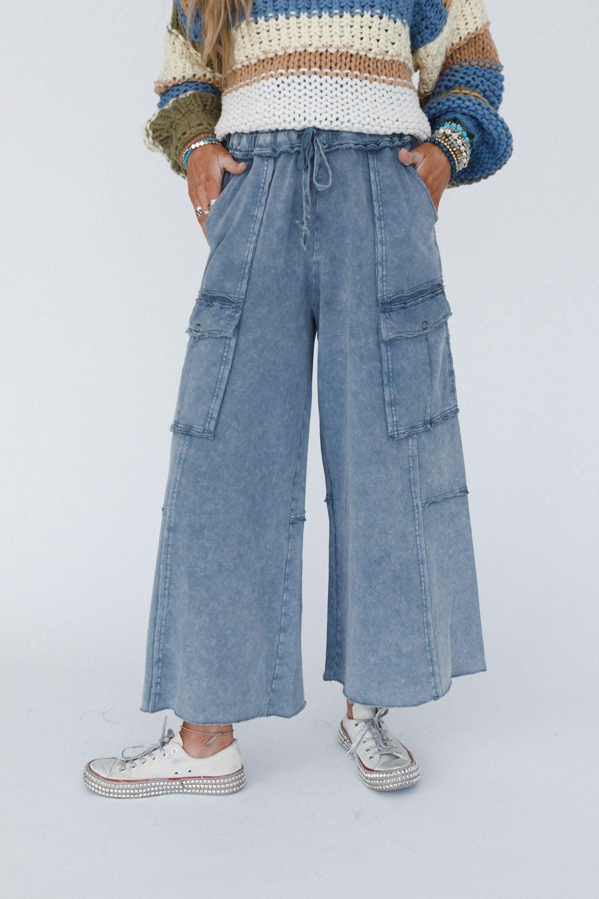 Game On Cargo Wide Leg Pant in Faded Navy