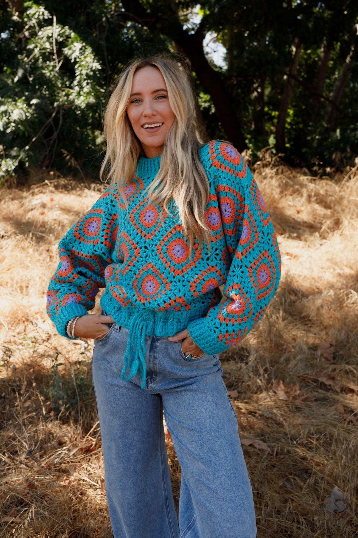 Made For Each Other Crochet Sweater - Teal Multi – POL Clothing
