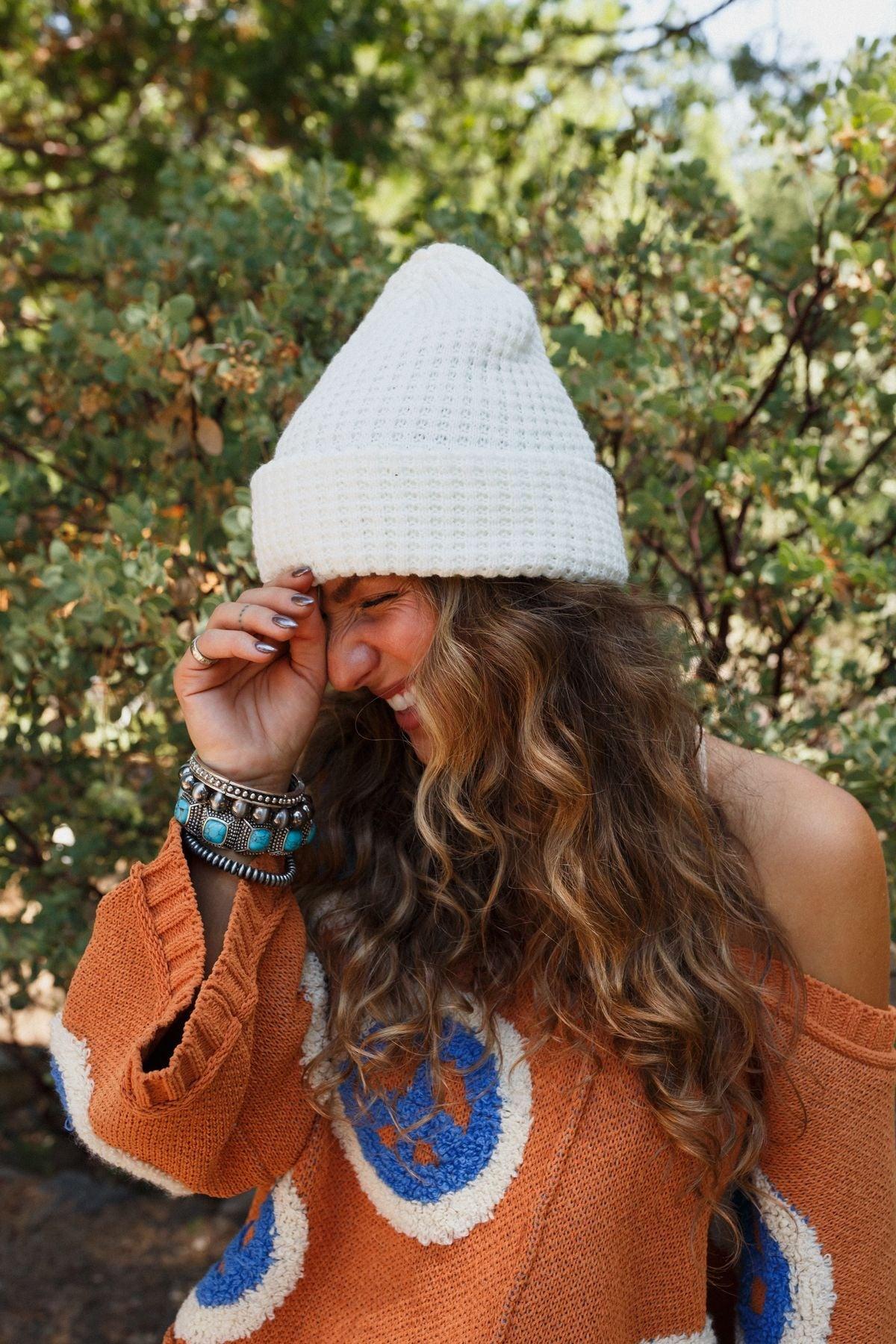Maybelle Waffle Beanie - Ivory – Leto Accessories