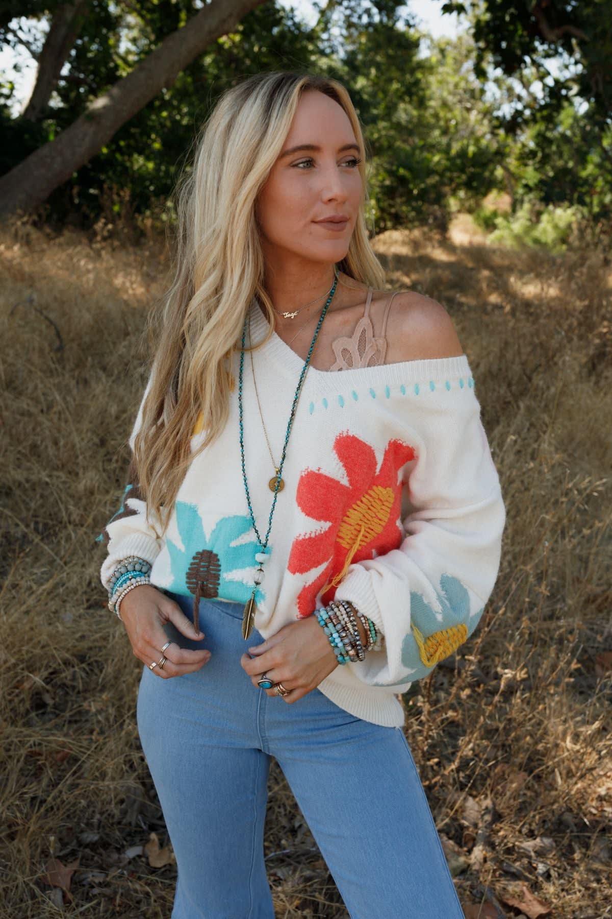 Good Mood Flower Print Sweater - Chocolate – POL Clothing