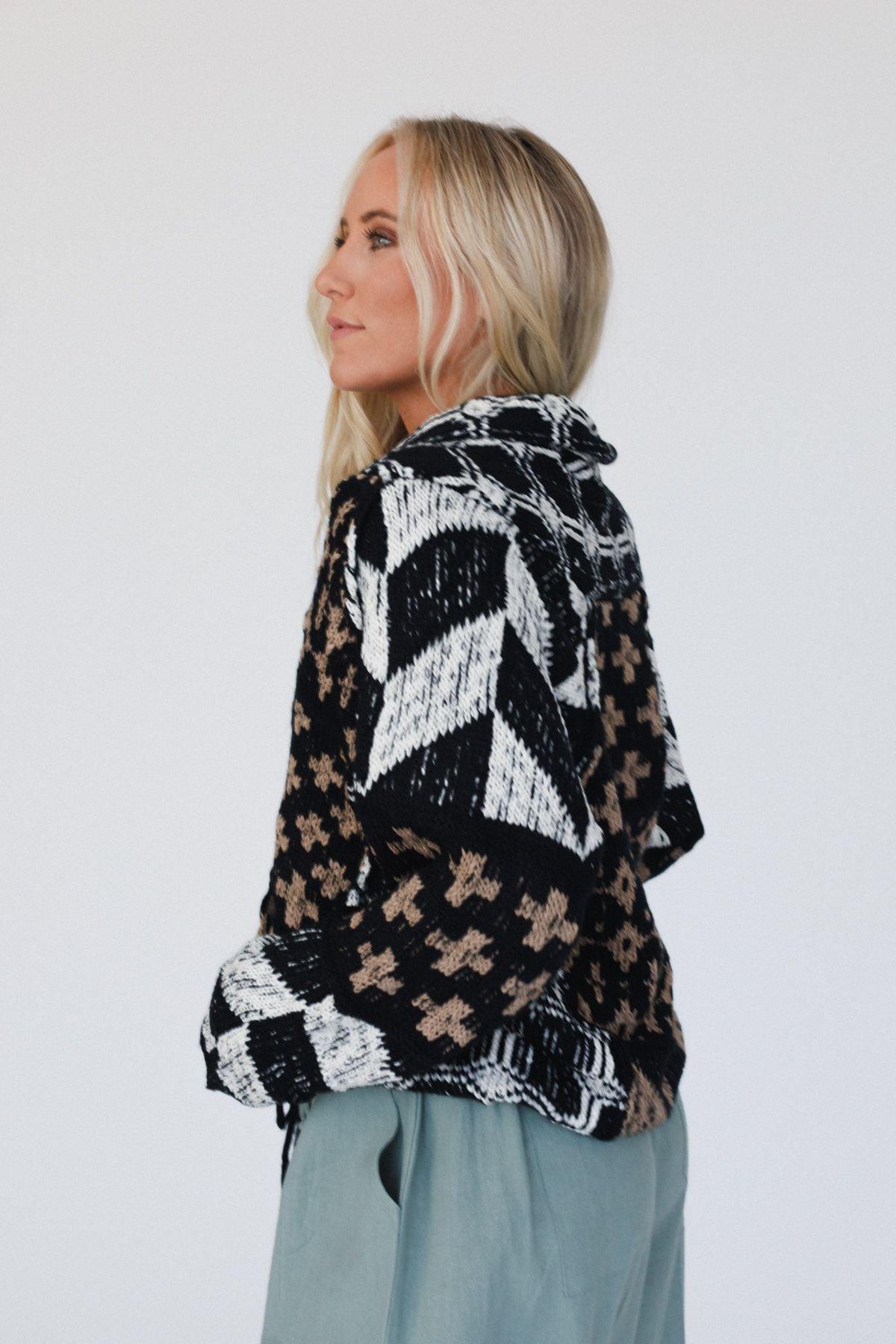 トップス BUMPY PATTERNED KNIT CARDIGAN - BLACK Midnight Ridge Cardigan - Black – Bluivy