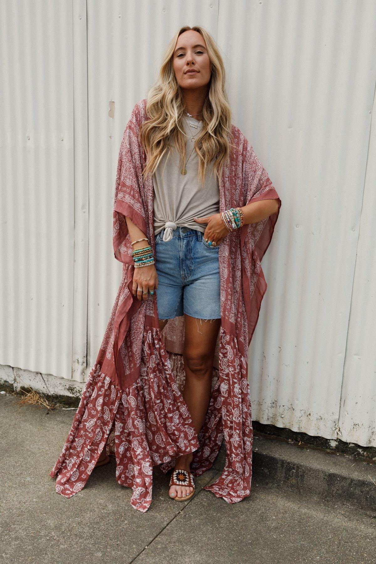 Paisley Tapestry Free Flow Duster Kimono - Wine – Leto Accessories