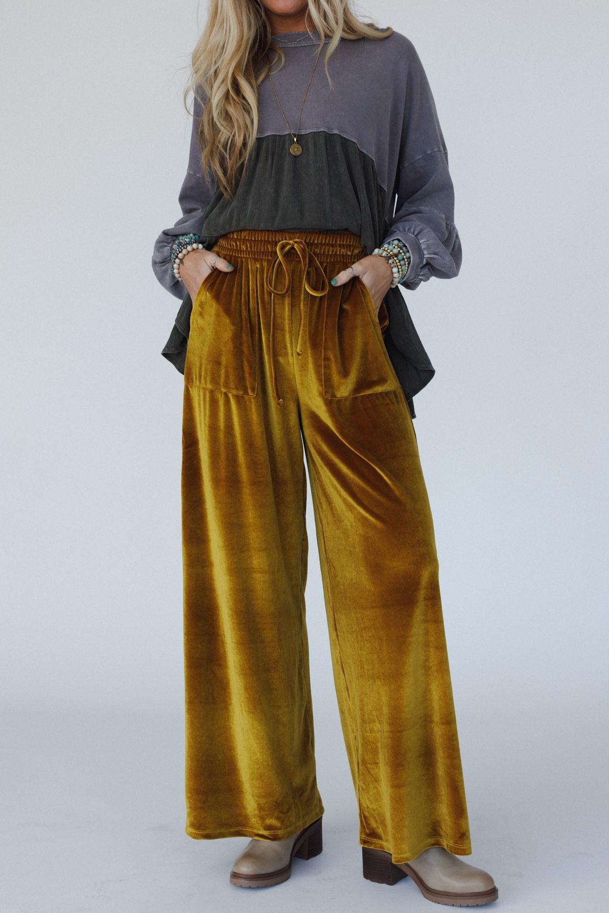 The Nest Relaxing Robin Velvet Wide Leg Pant - Marigold – CY Fashion