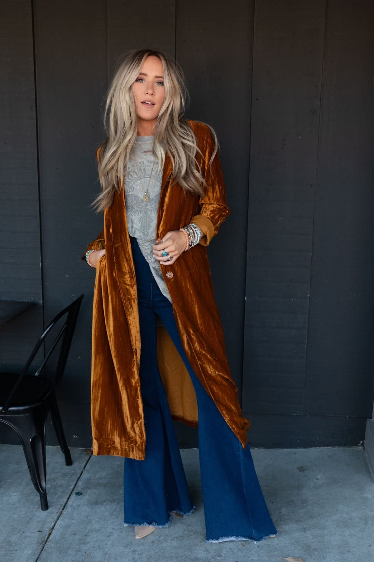 City Walks Velvet Duster Coat - Camel – Easel