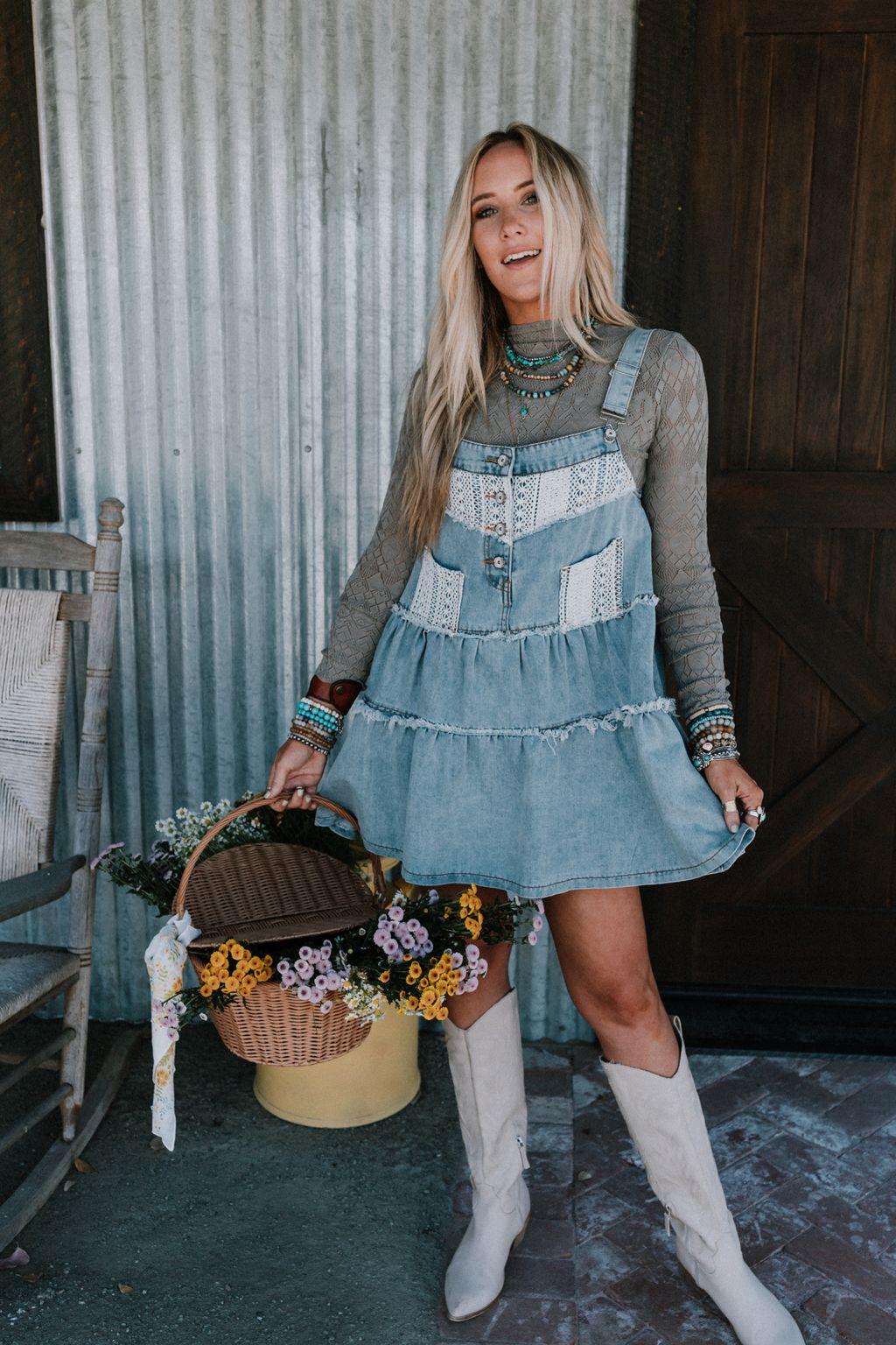 Petal Pockets Crochet Denim Dress - Denim – POL Clothing