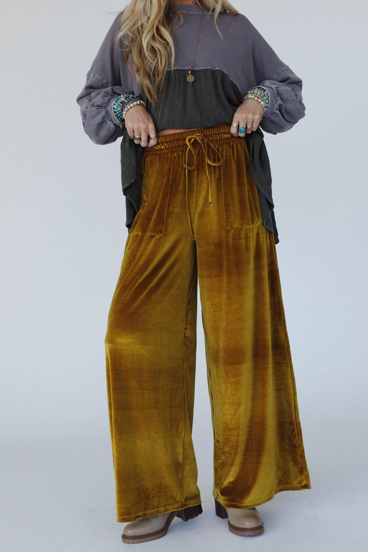 The Nest Relaxing Robin Velvet Wide Leg Pant - Marigold – CY Fashion